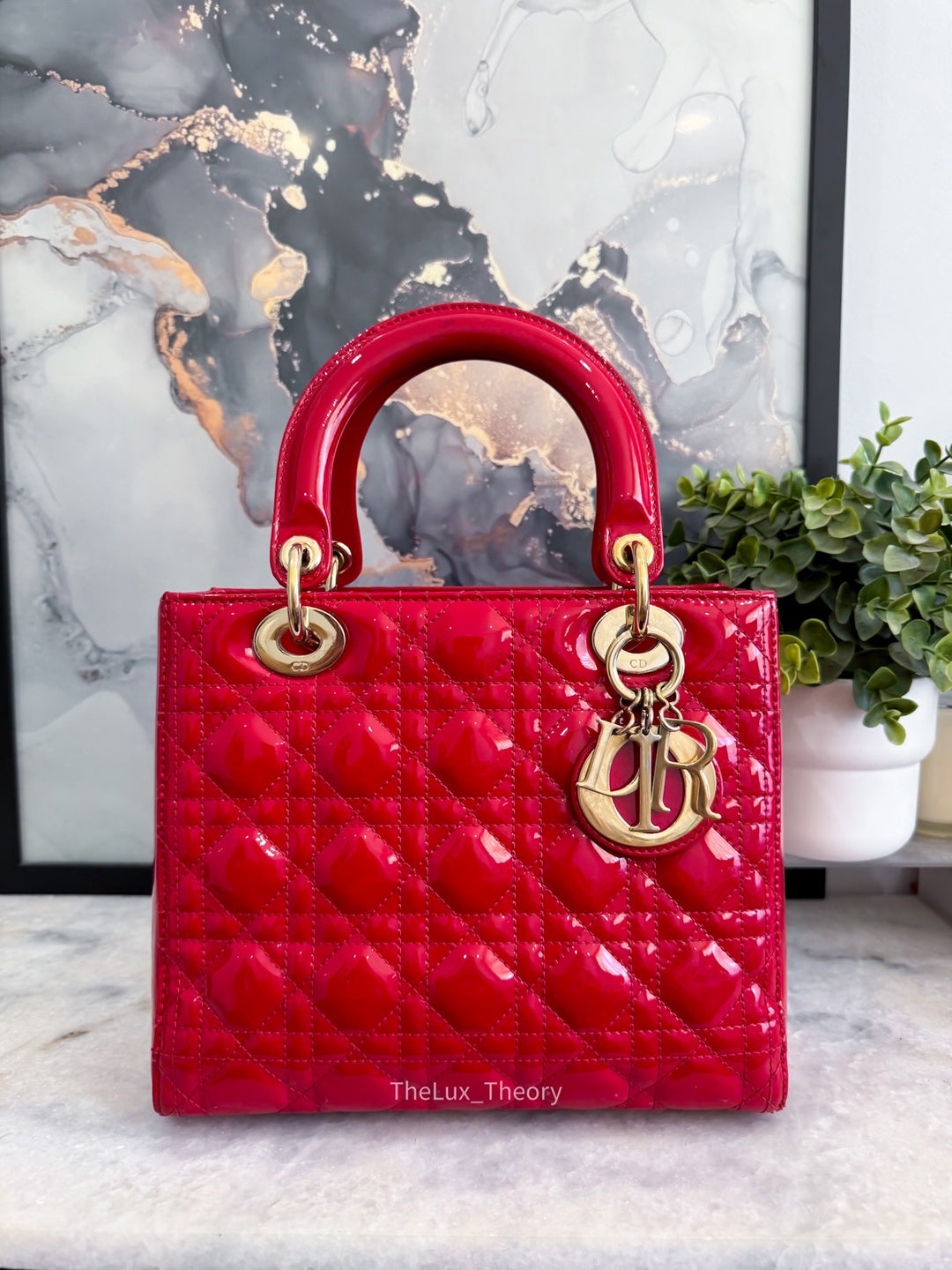 LADY DIOR MEDIUM RED PATENT LEATHER GOLD HARDWARE 2016