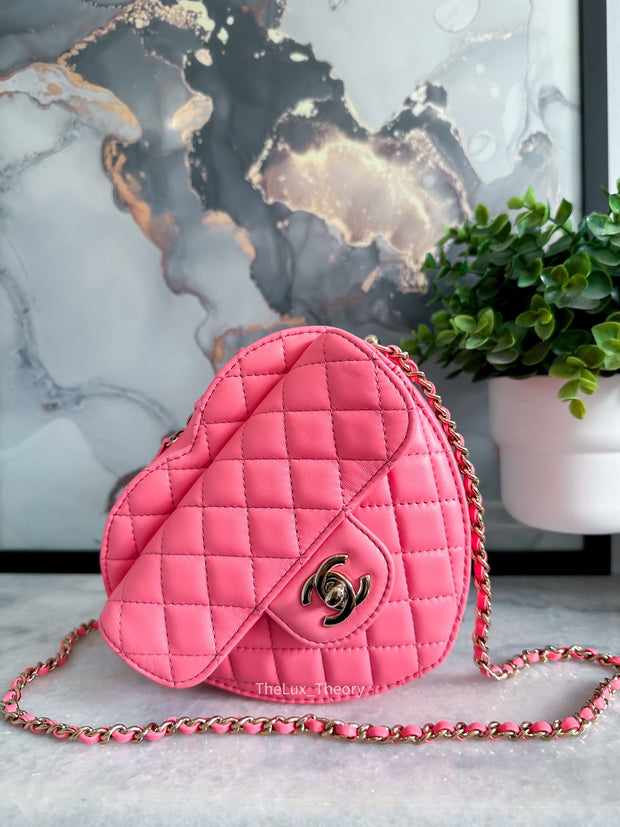 22S PINK CC IN LOVE LARGE HEART LAMBSKIN LIGHT GOLD HARDWARE – THE