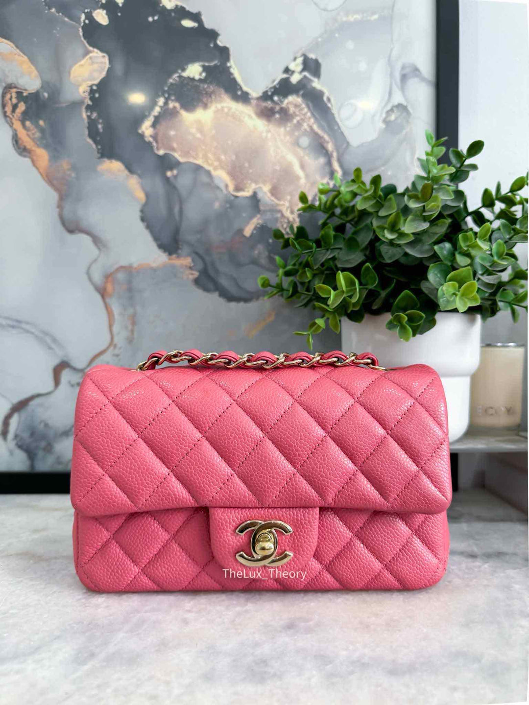 18S IRIDESCENT PINK MINI RECTANGLE CAVIAR LIGHT GOLD HARDWARE