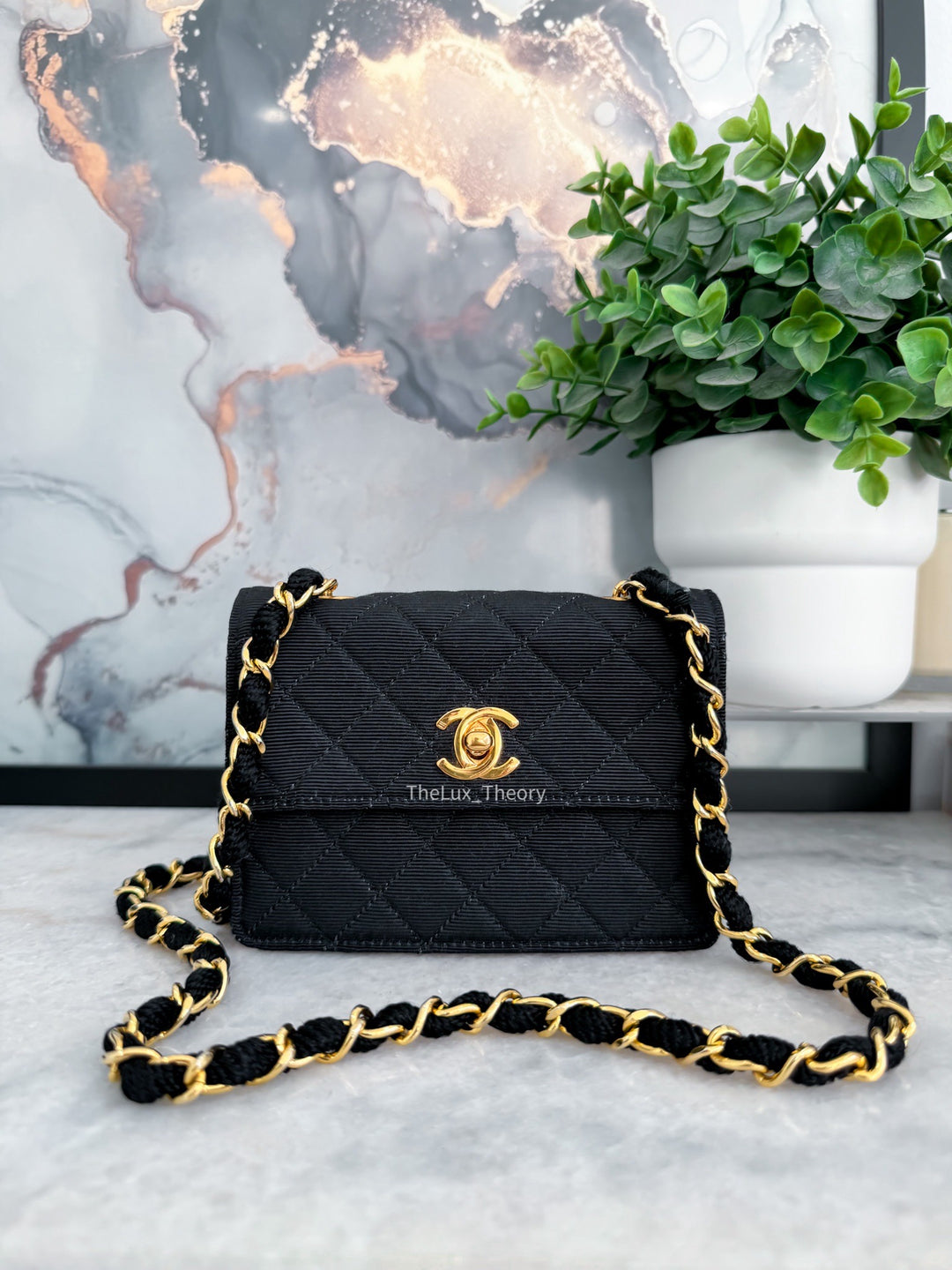 VINTAGE 1991 MICRO SQUARE JERSEY FLAP BAG 24K GOLD HARDWARE