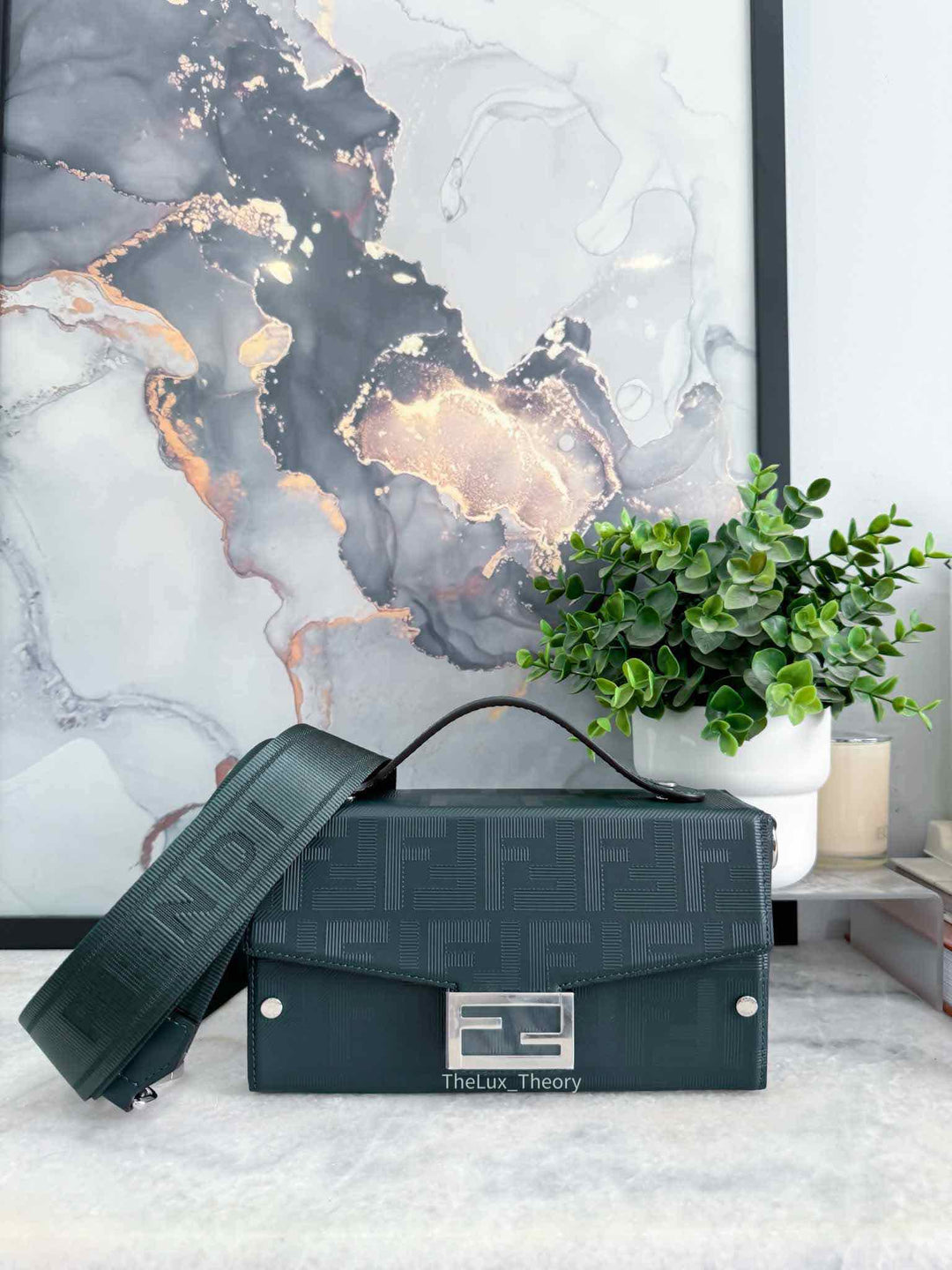 FENDI SHADOW BAGUETTE SOFT TRUNK DARK FOREST GREEN
