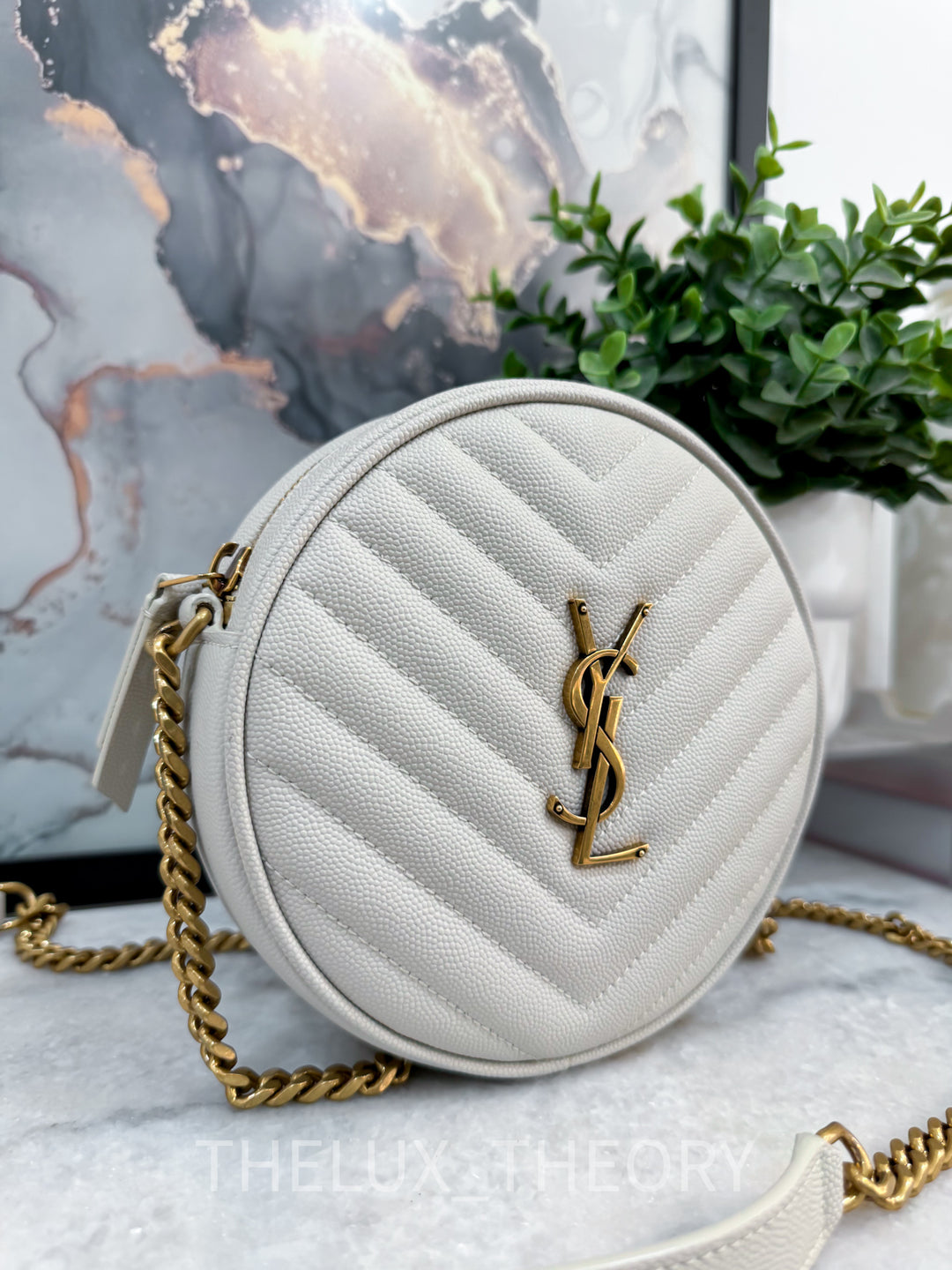 SAINT LAURENT VINYLE ROUND CAMERA BAG