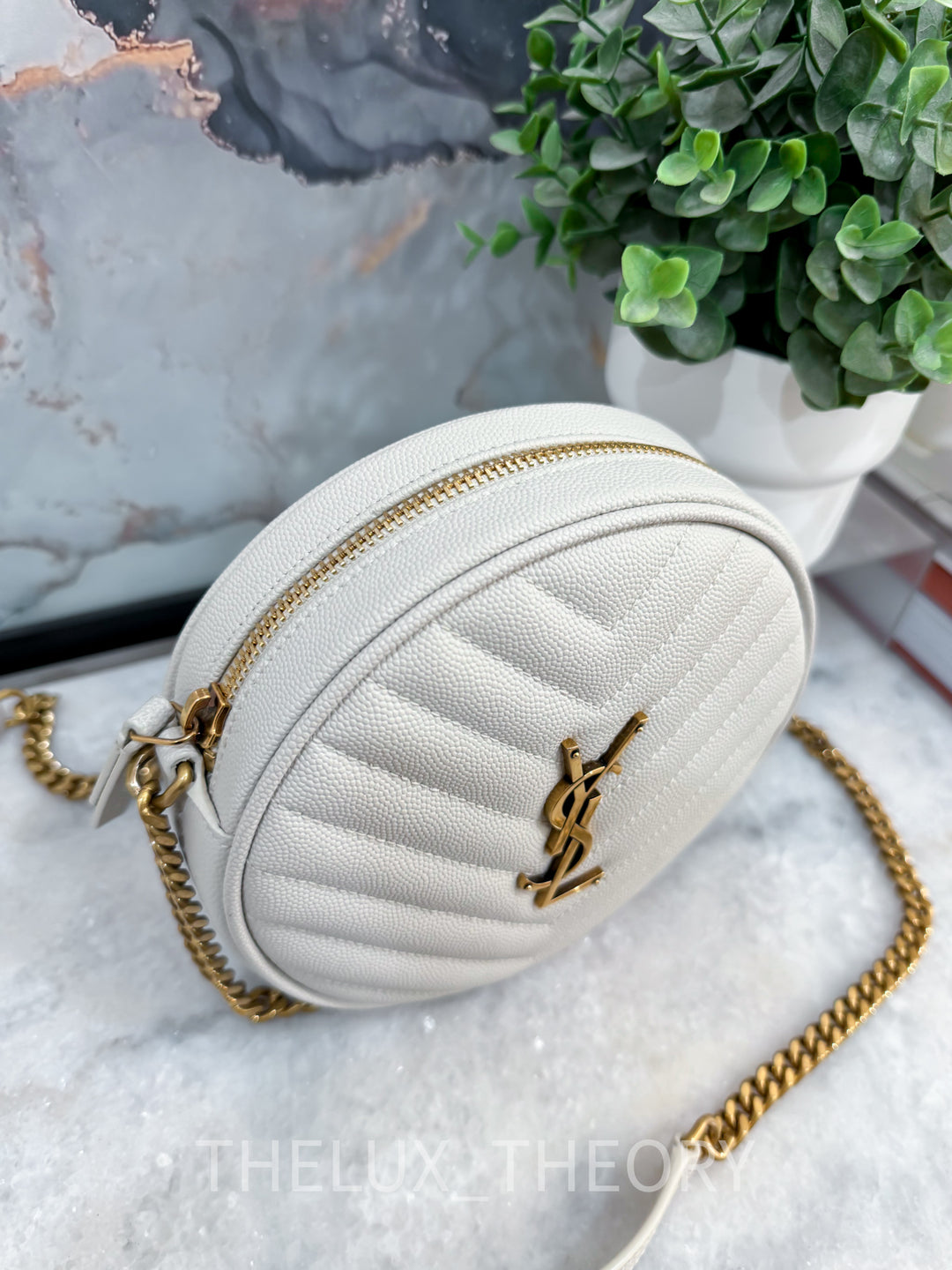 SAINT LAURENT VINYLE ROUND CAMERA BAG