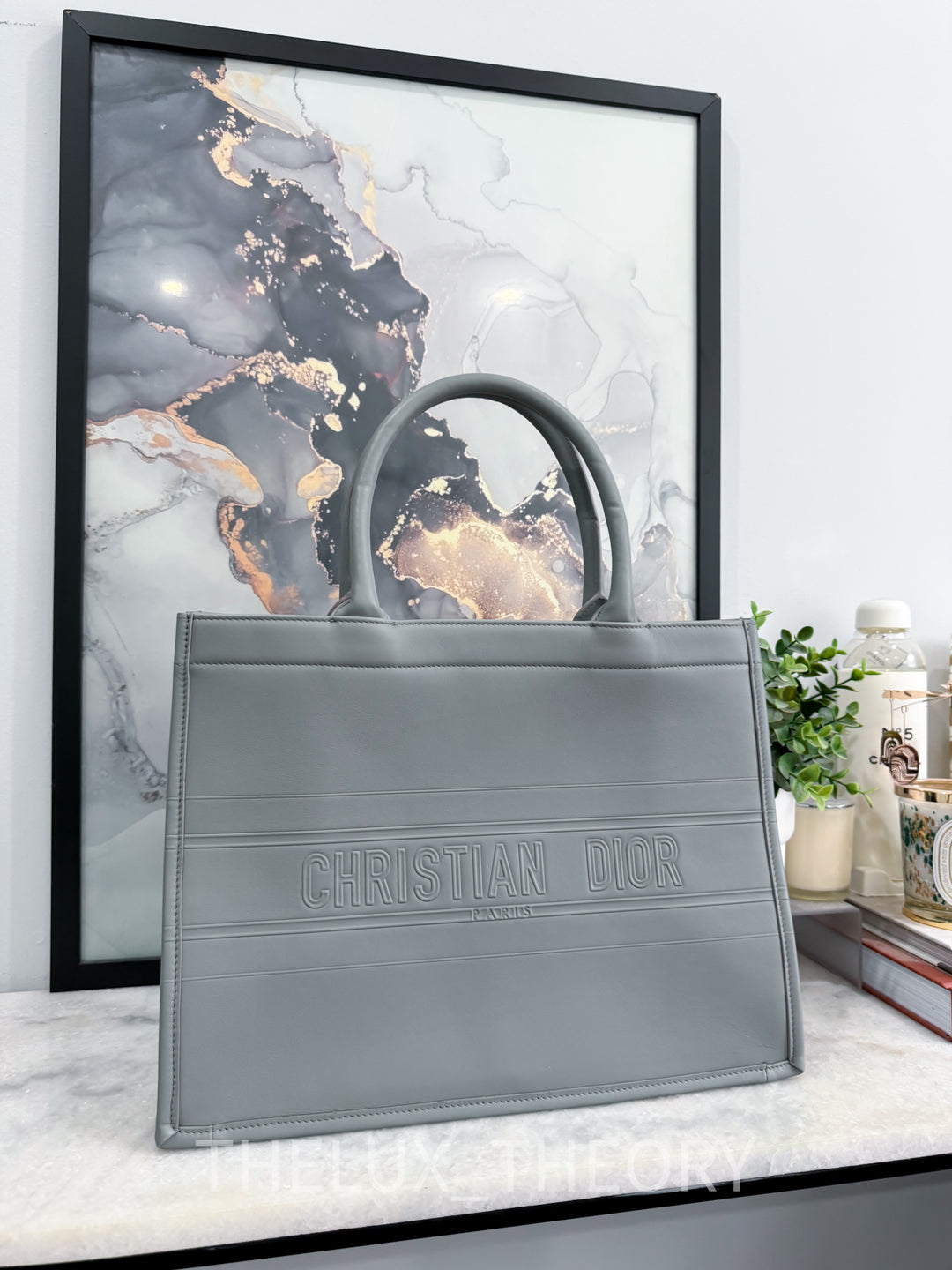 BOOK TOTE MEDIUM GREY LEATHER