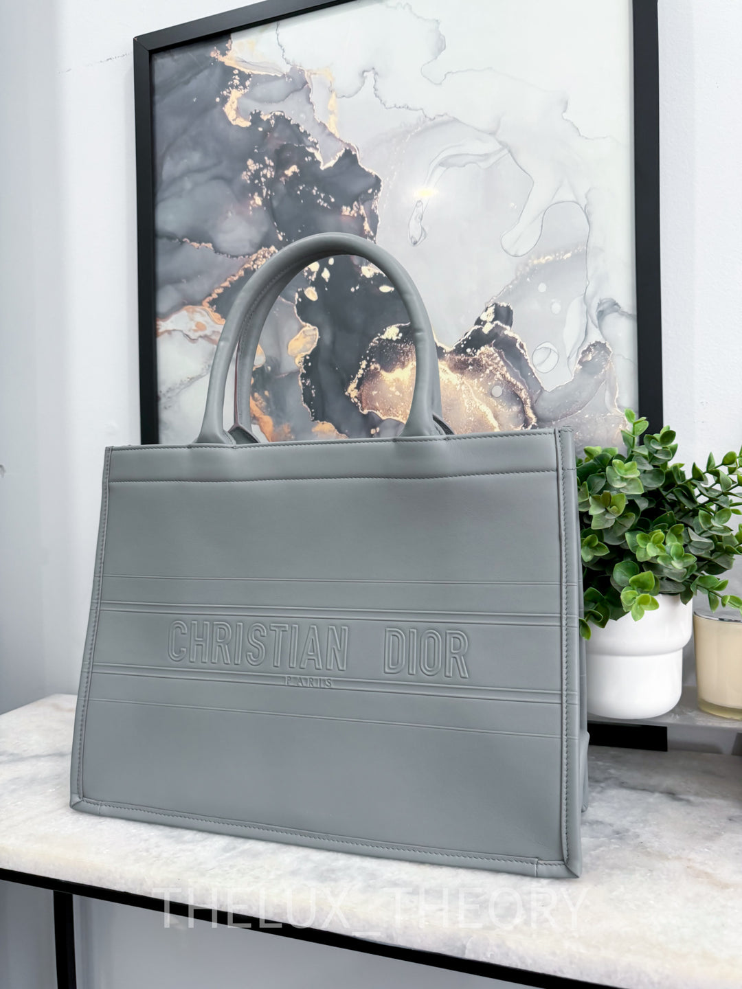 BOOK TOTE MEDIUM GREY LEATHER