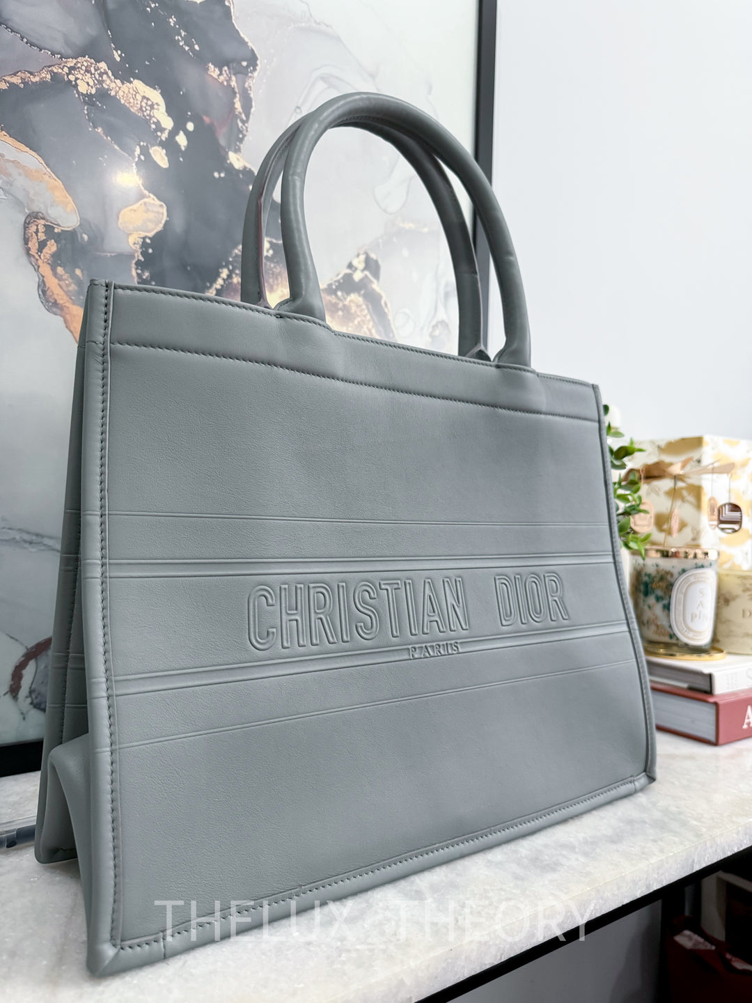 BOOK TOTE MEDIUM GREY LEATHER