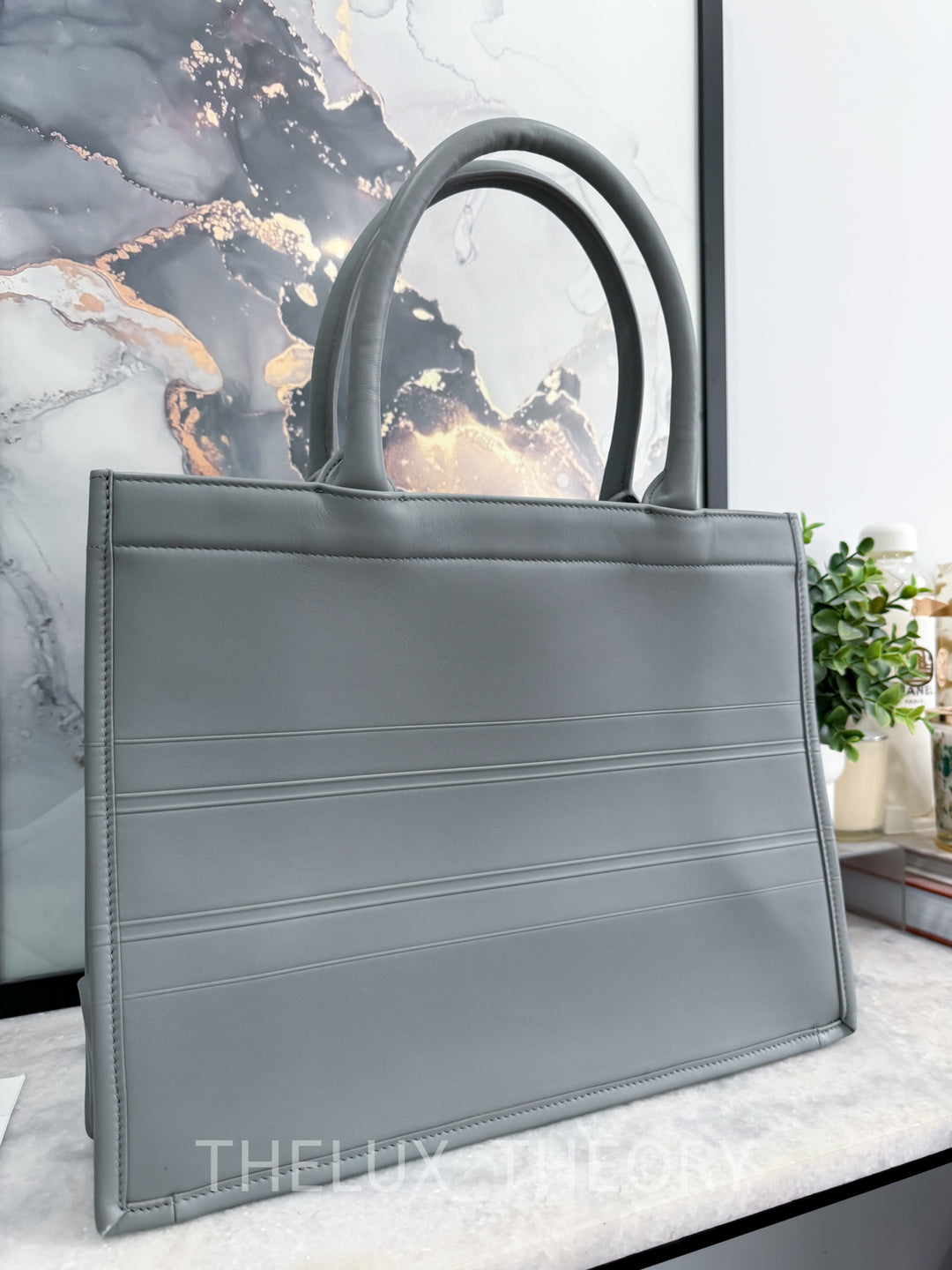 BOOK TOTE MEDIUM GREY LEATHER