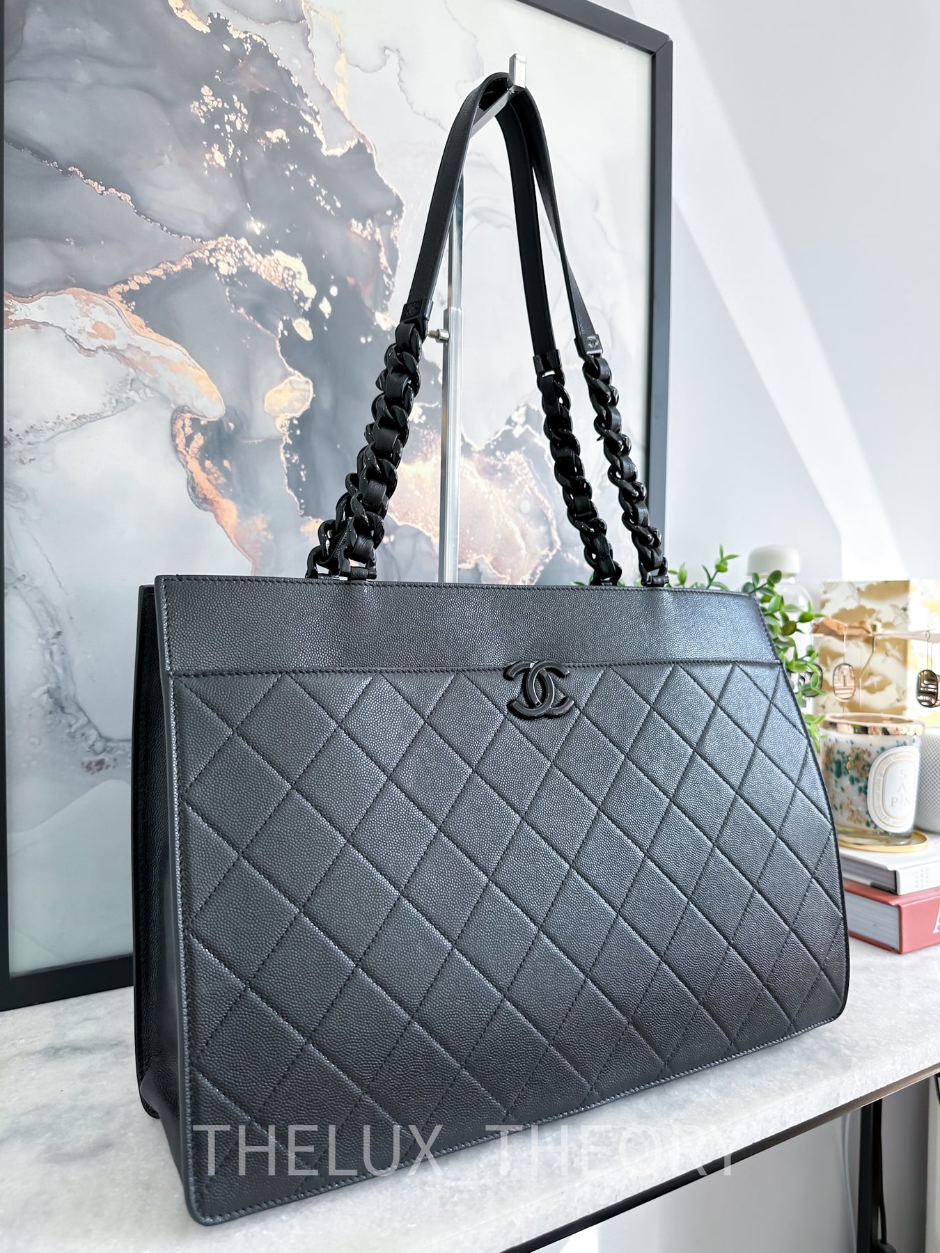 Chanel So Black Shopping Tote Quilted Caviar Large