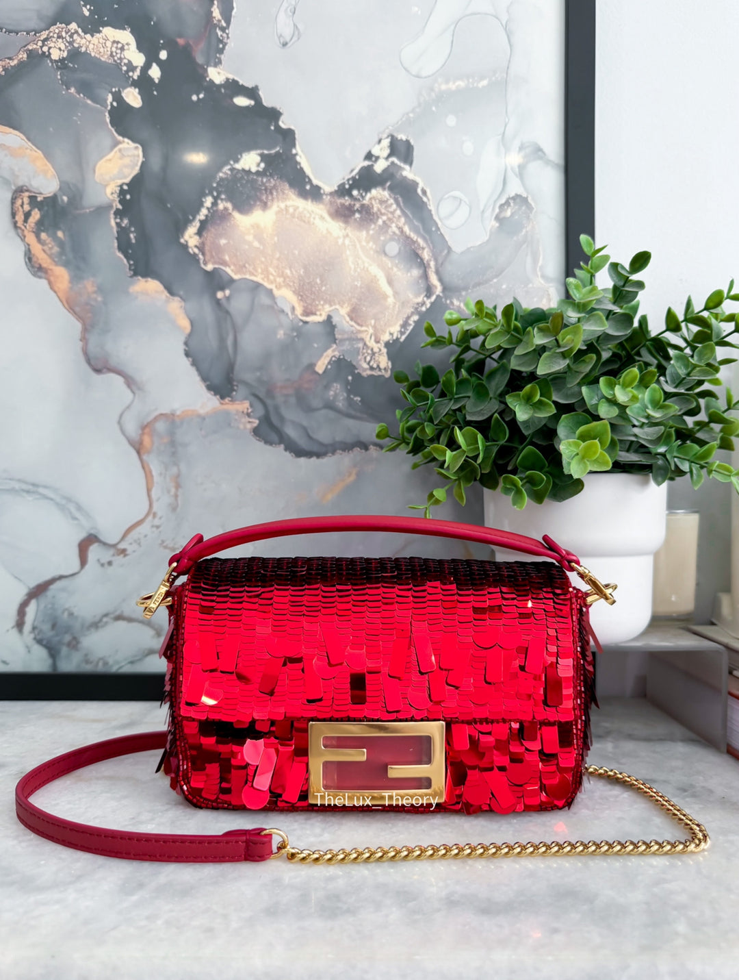 FENDI RED SEQUINS MINI BAGUETTE