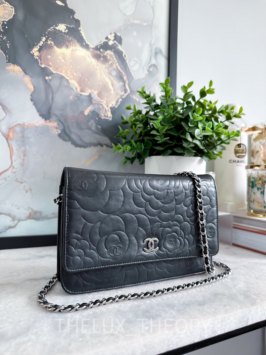 CAMELLIA WALLET ON CHAIN LAMBSKIN SILVER HARDWARE