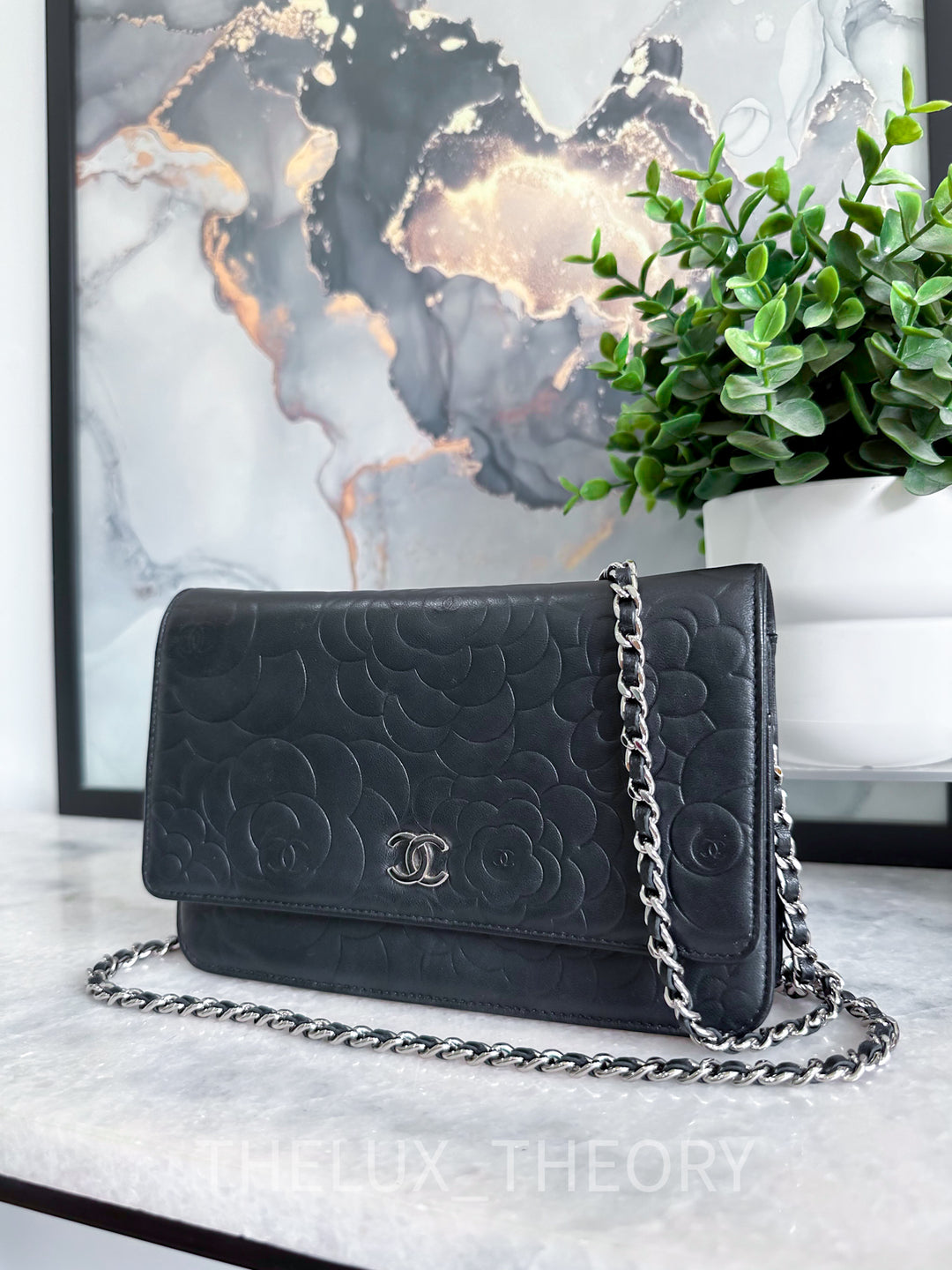 CAMELLIA WALLET ON CHAIN LAMBSKIN SILVER HARDWARE