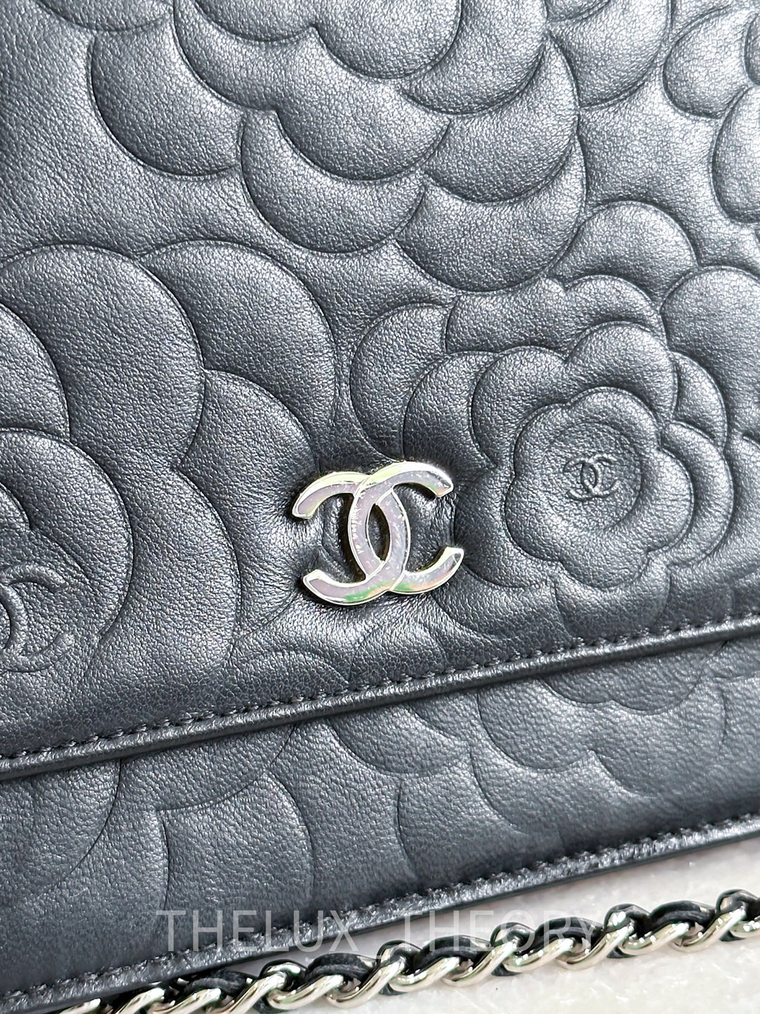 CAMELLIA WALLET ON CHAIN LAMBSKIN SILVER HARDWARE