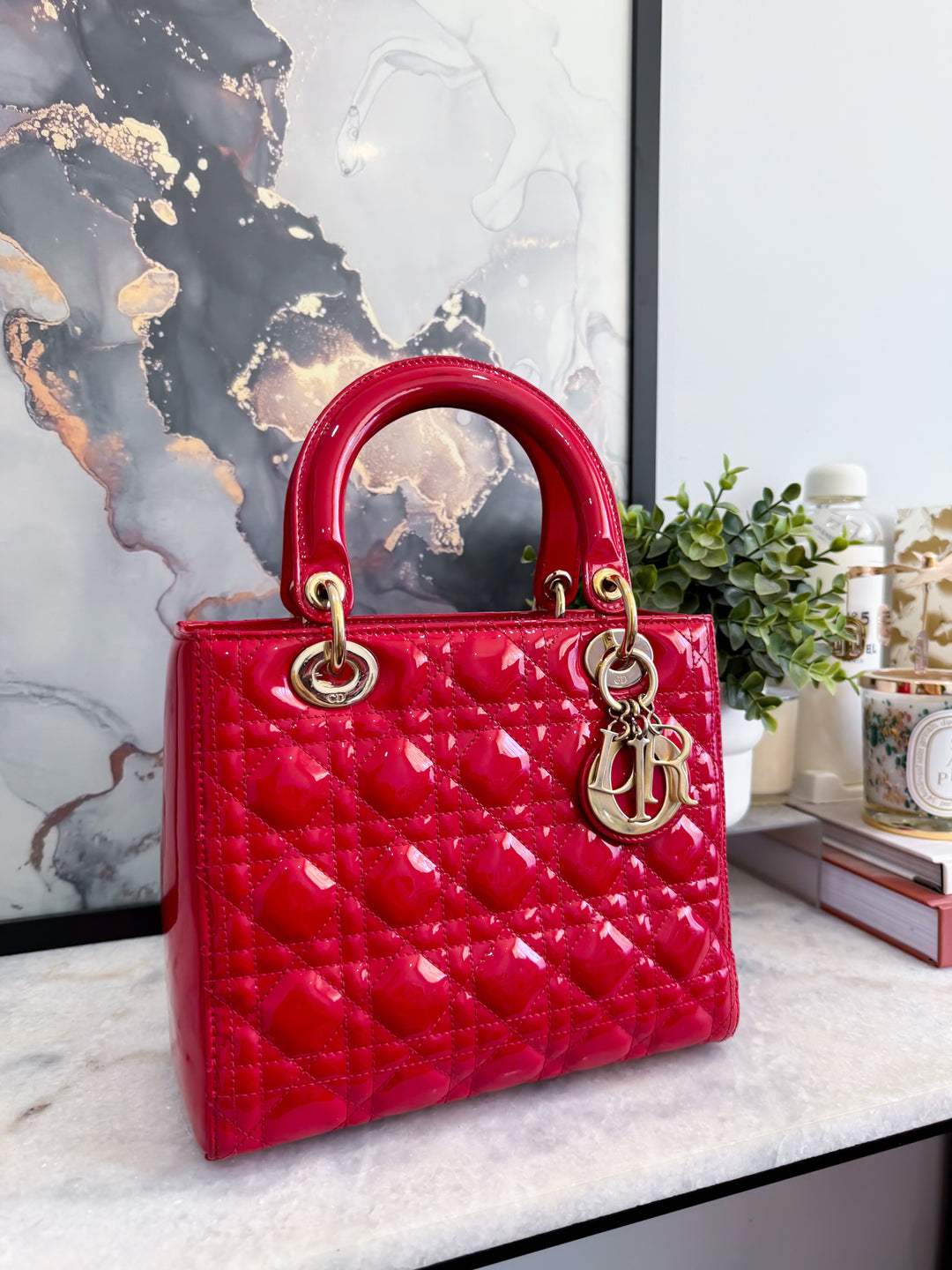 LADY DIOR MEDIUM RED PATENT LEATHER GOLD HARDWARE 2016