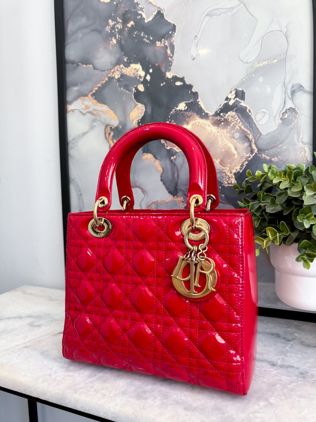 LADY DIOR MEDIUM RED PATENT LEATHER GOLD HARDWARE 2016