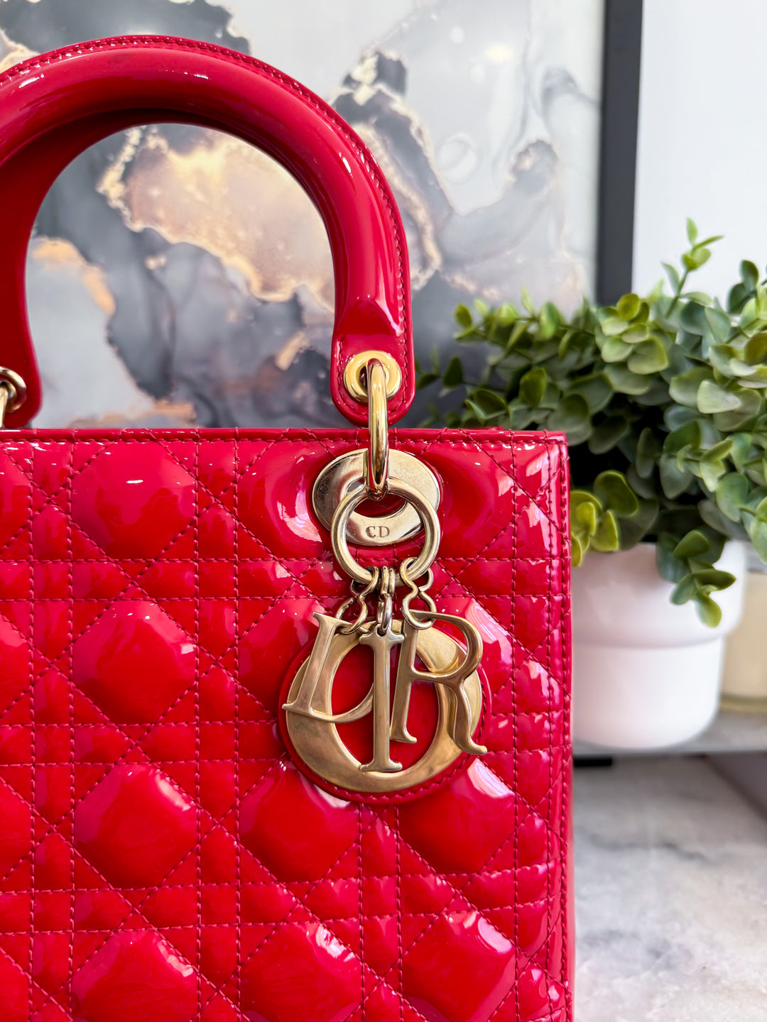 LADY DIOR MEDIUM RED PATENT LEATHER GOLD HARDWARE 2016