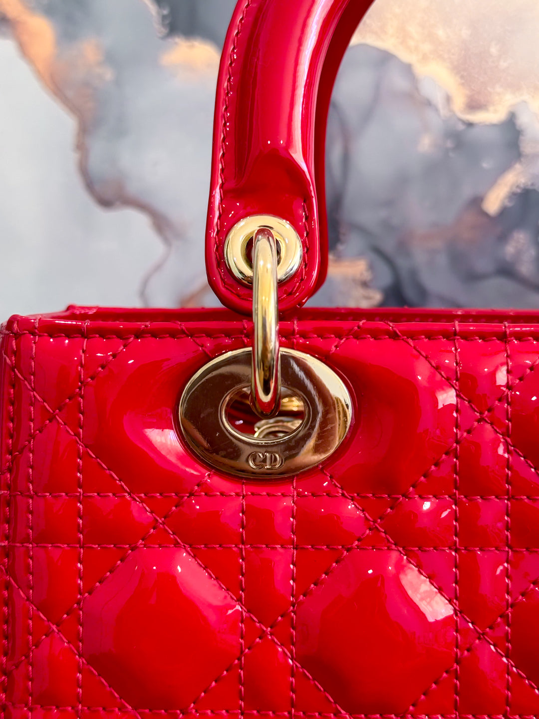 LADY DIOR MEDIUM RED PATENT LEATHER GOLD HARDWARE 2016