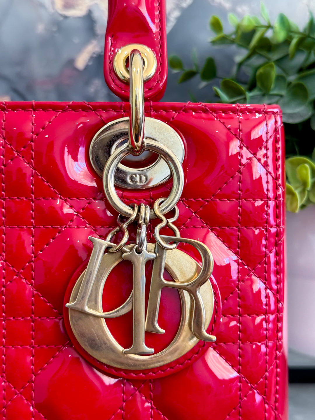 LADY DIOR MEDIUM RED PATENT LEATHER GOLD HARDWARE 2016