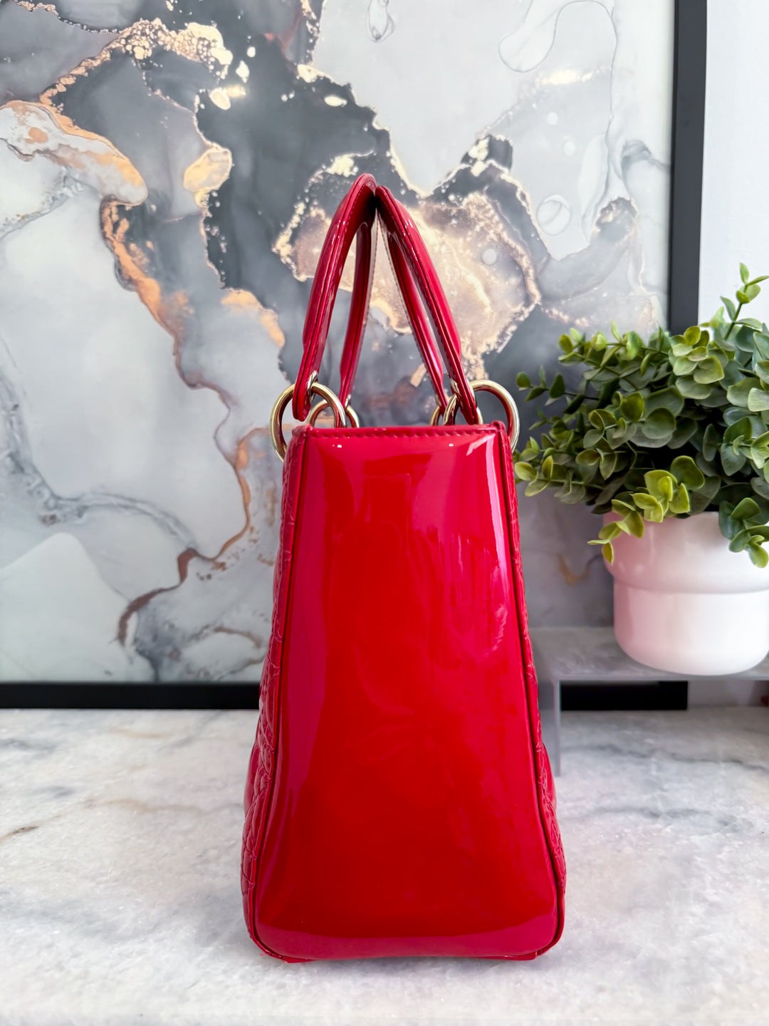 LADY DIOR MEDIUM RED PATENT LEATHER GOLD HARDWARE 2016
