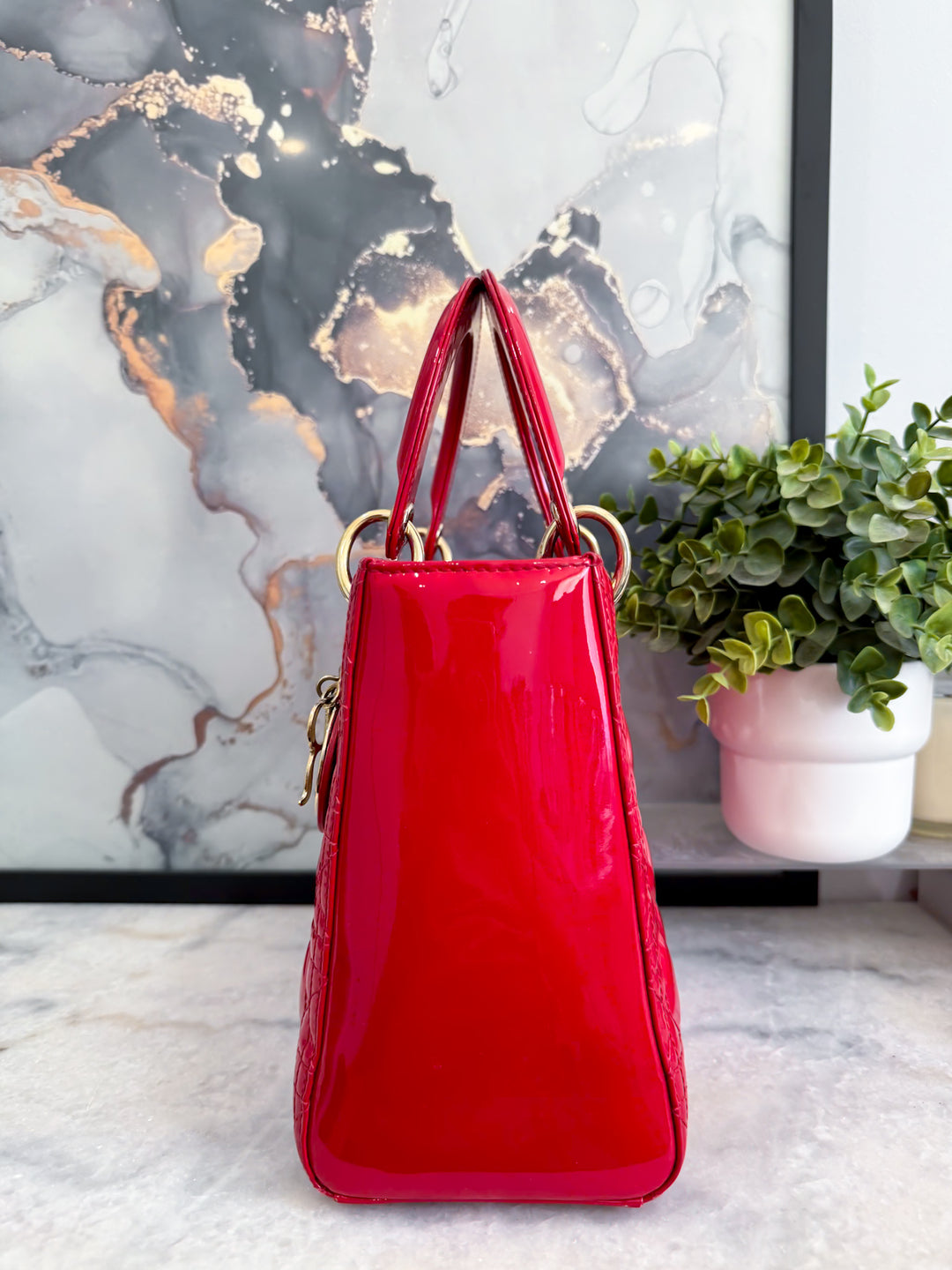 LADY DIOR MEDIUM RED PATENT LEATHER GOLD HARDWARE 2016