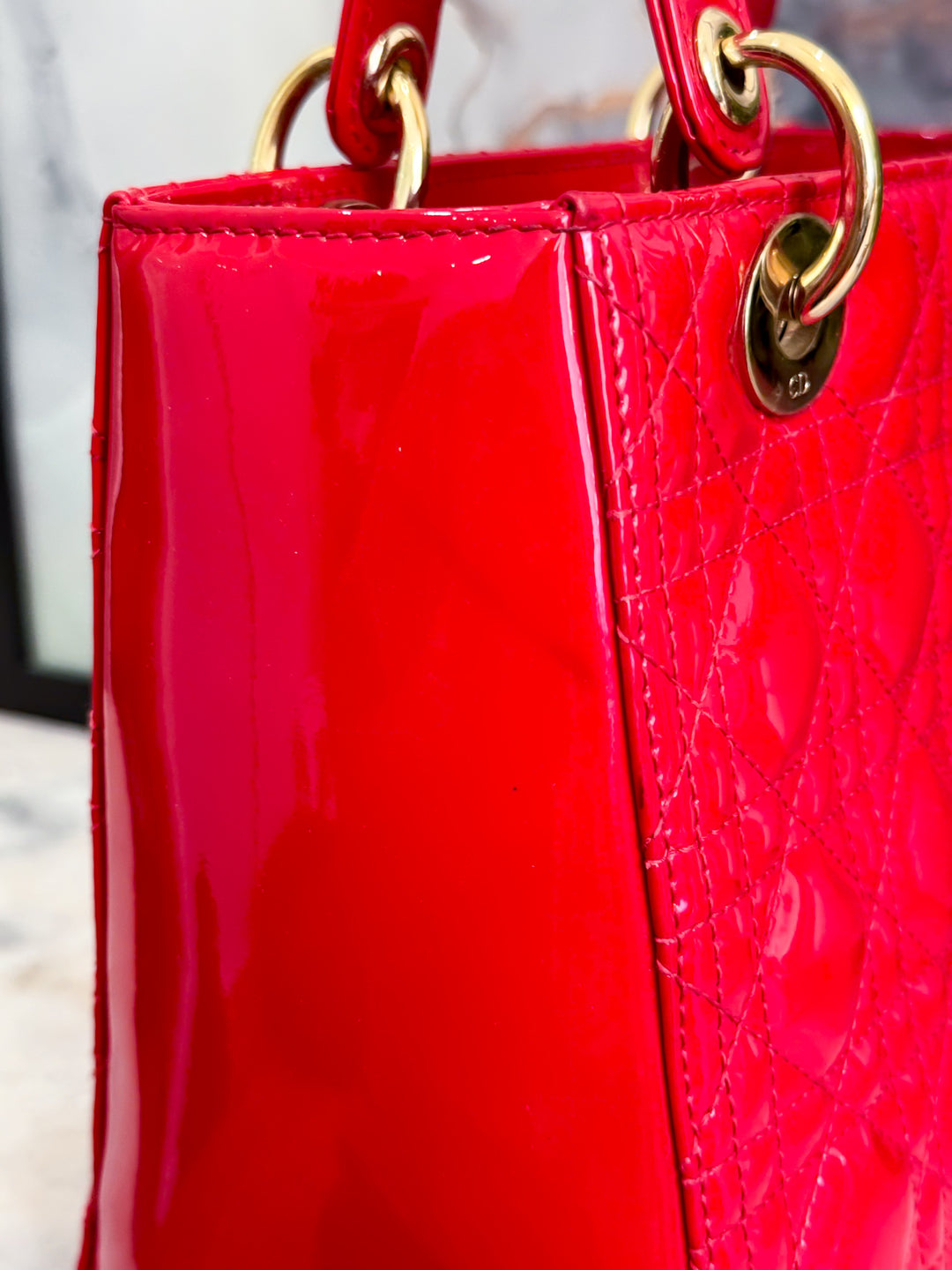 LADY DIOR MEDIUM RED PATENT LEATHER GOLD HARDWARE 2016