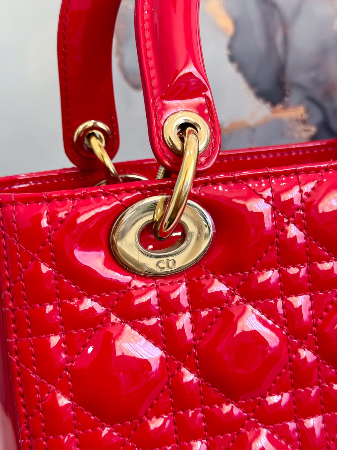 LADY DIOR MEDIUM RED PATENT LEATHER GOLD HARDWARE 2016