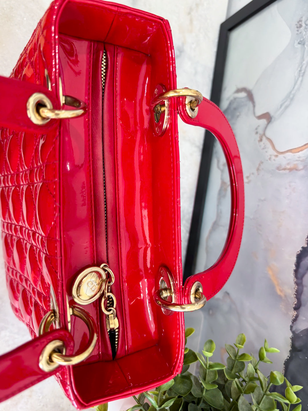 LADY DIOR MEDIUM RED PATENT LEATHER GOLD HARDWARE 2016