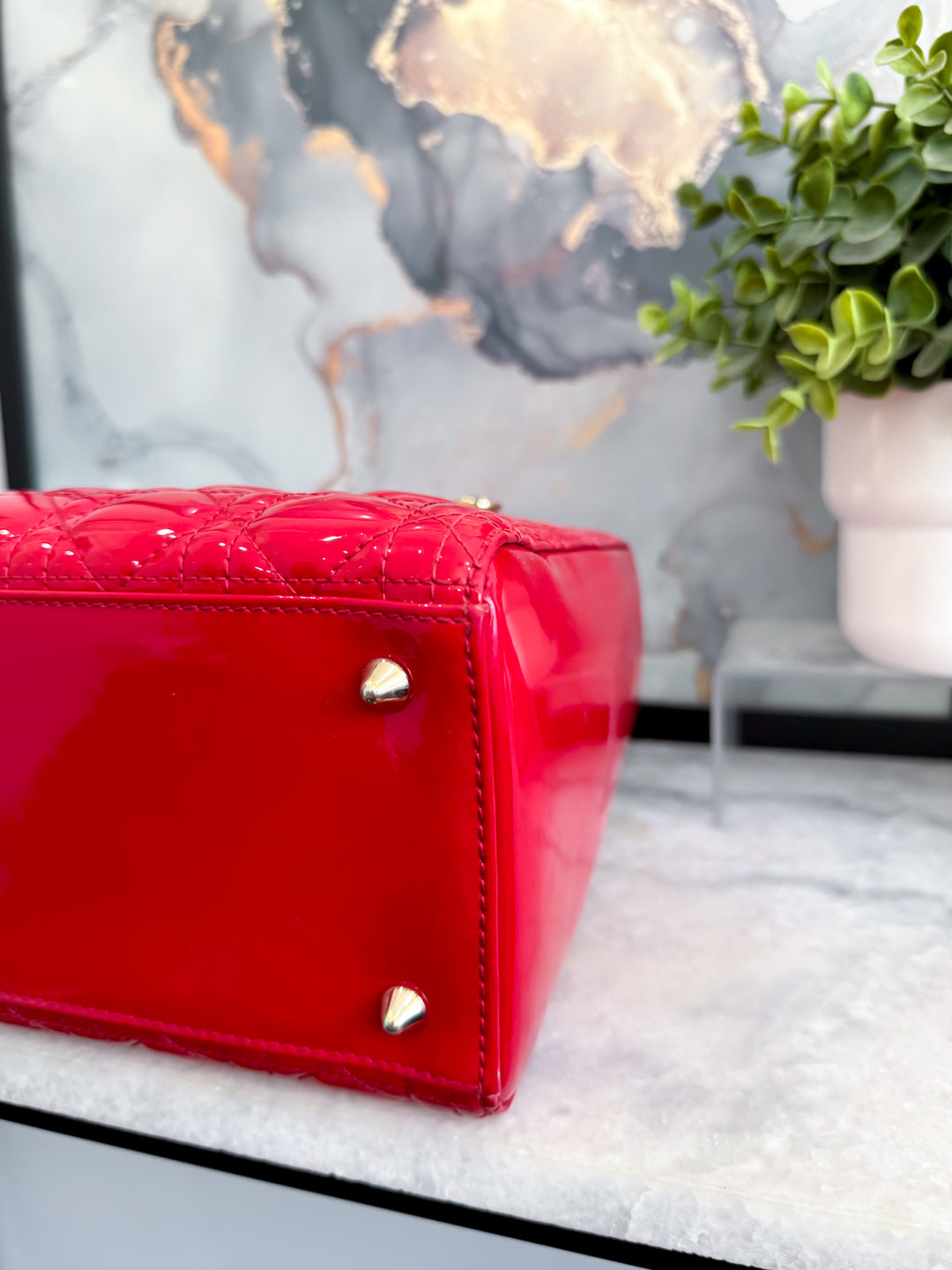LADY DIOR MEDIUM RED PATENT LEATHER GOLD HARDWARE 2016