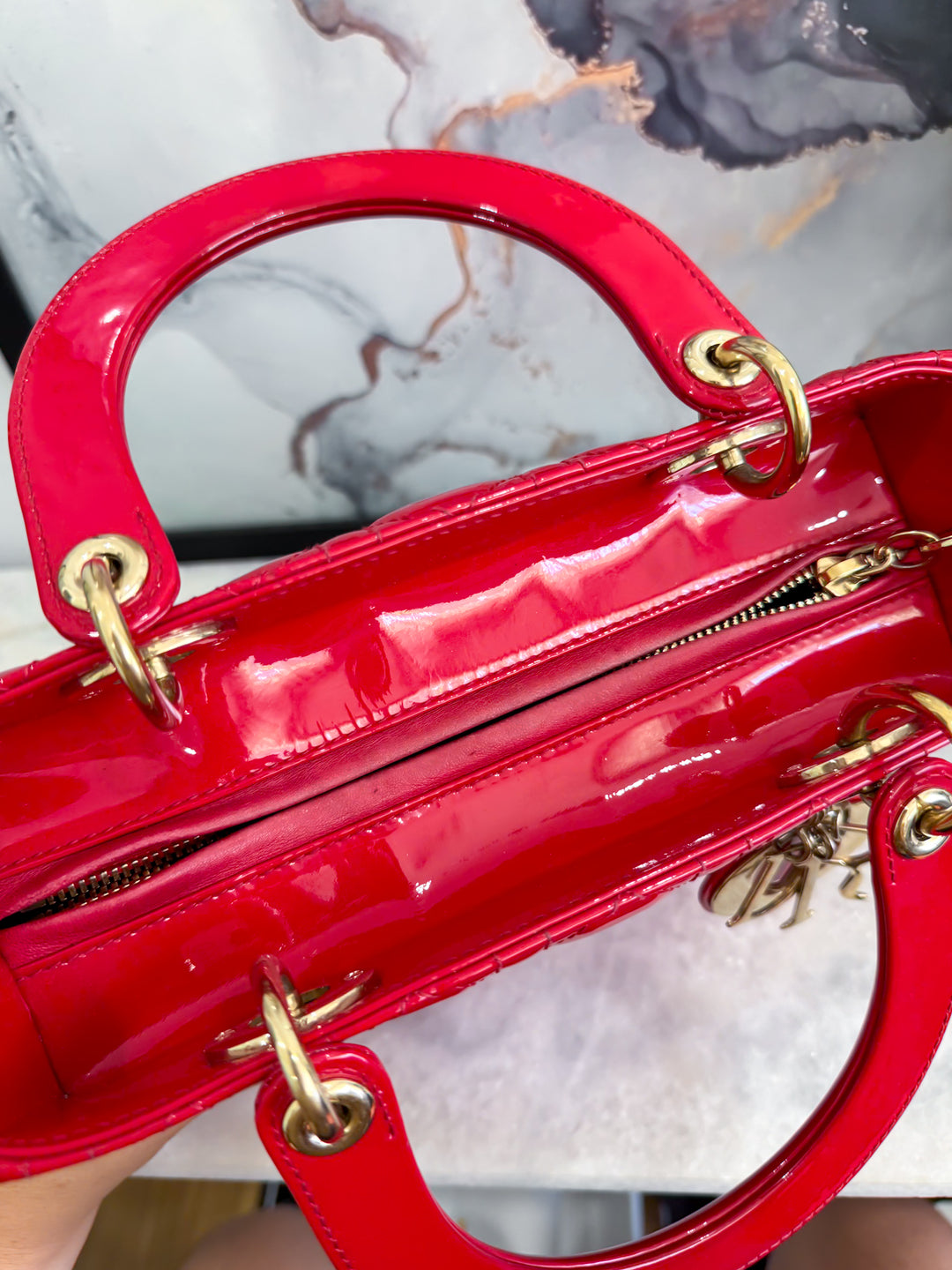 LADY DIOR MEDIUM RED PATENT LEATHER GOLD HARDWARE 2016