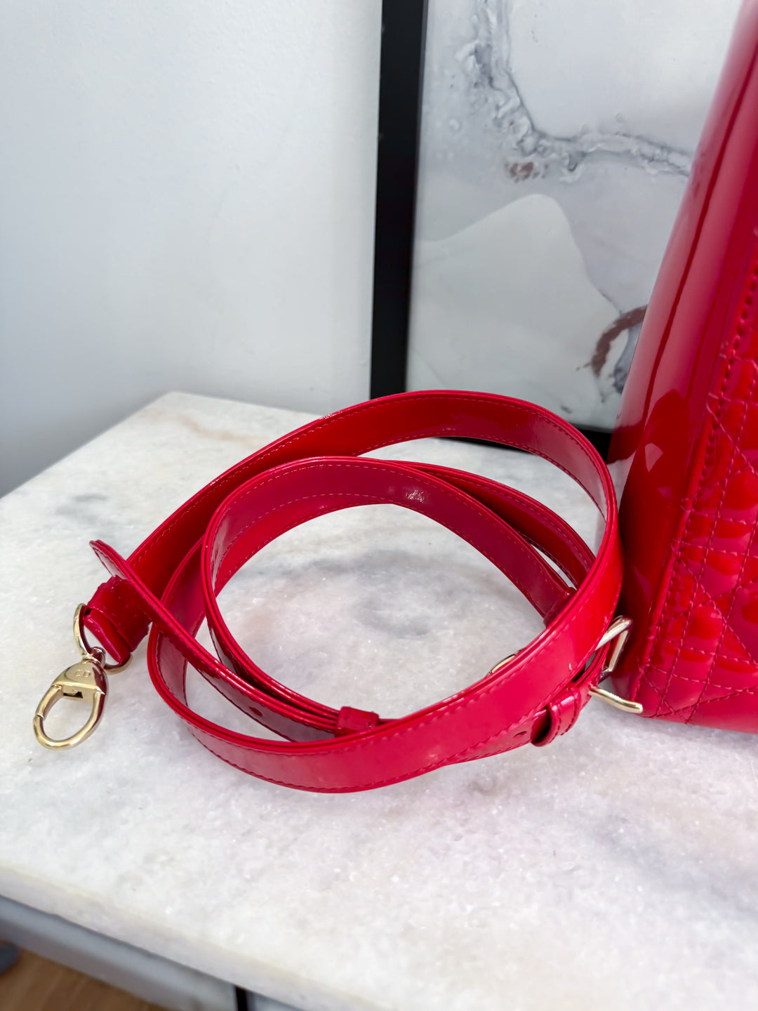 LADY DIOR MEDIUM RED PATENT LEATHER GOLD HARDWARE 2016