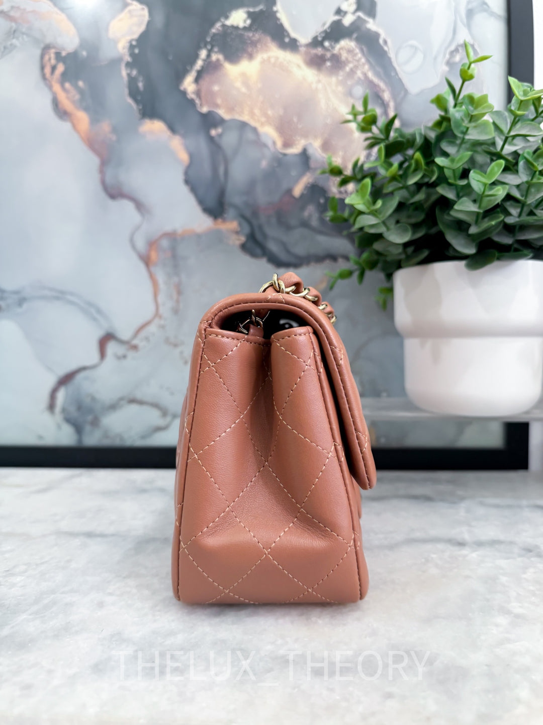 22S CARAMEL MINI SQUARE LAMBSKIN LIGHT GOLD HARDWARE