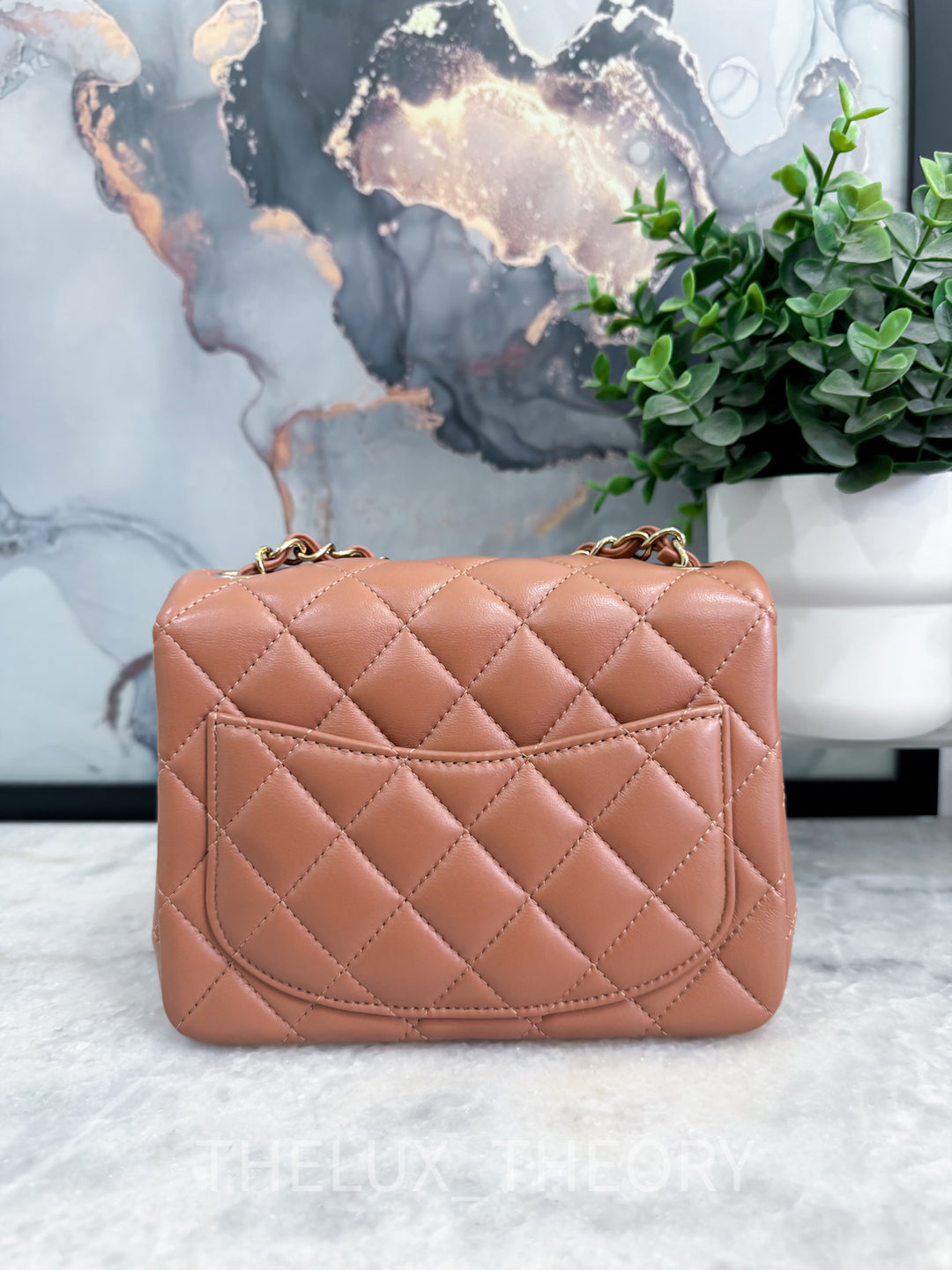 22S CARAMEL MINI SQUARE LAMBSKIN LIGHT GOLD HARDWARE
