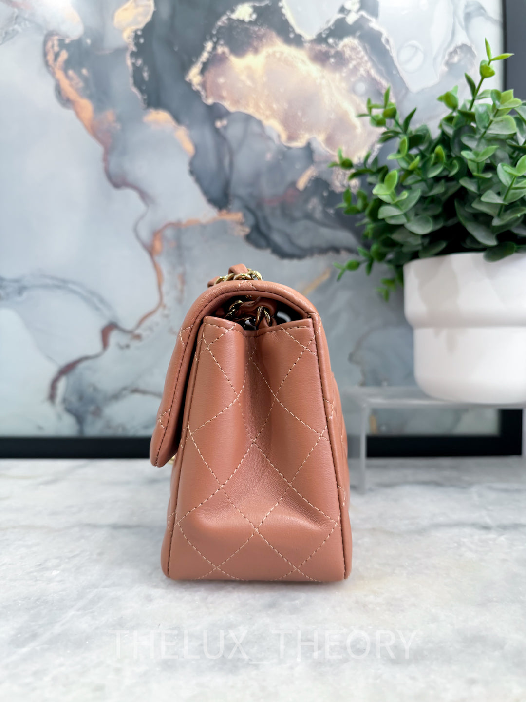 22S CARAMEL MINI SQUARE LAMBSKIN LIGHT GOLD HARDWARE