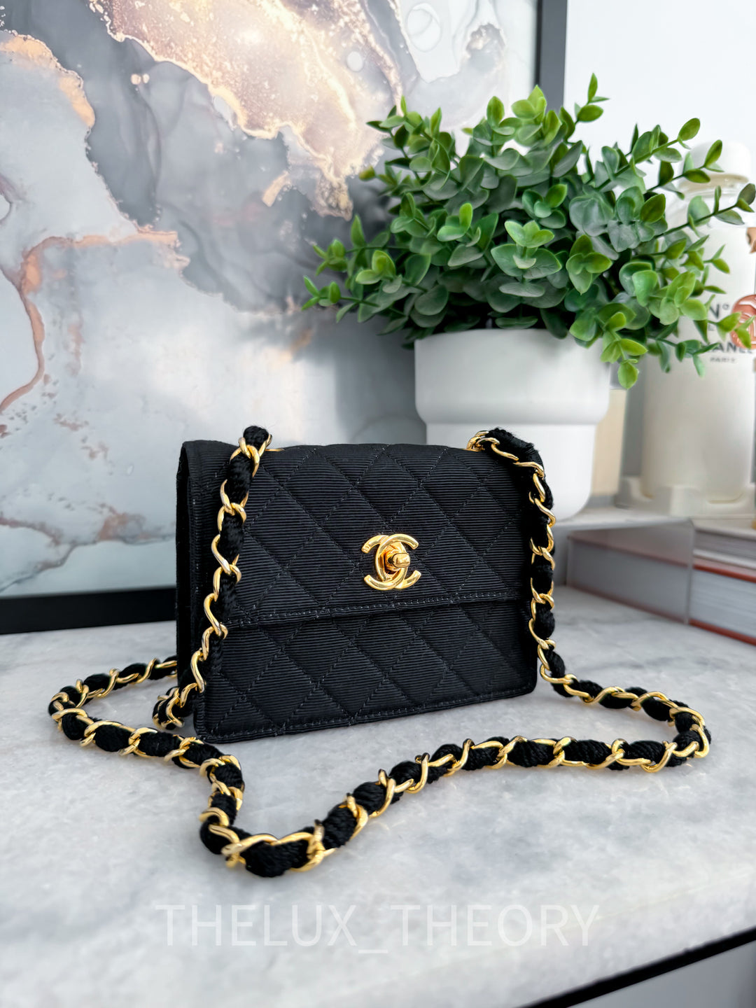 VINTAGE 1991 MICRO SQUARE JERSEY FLAP BAG 24K GOLD HARDWARE