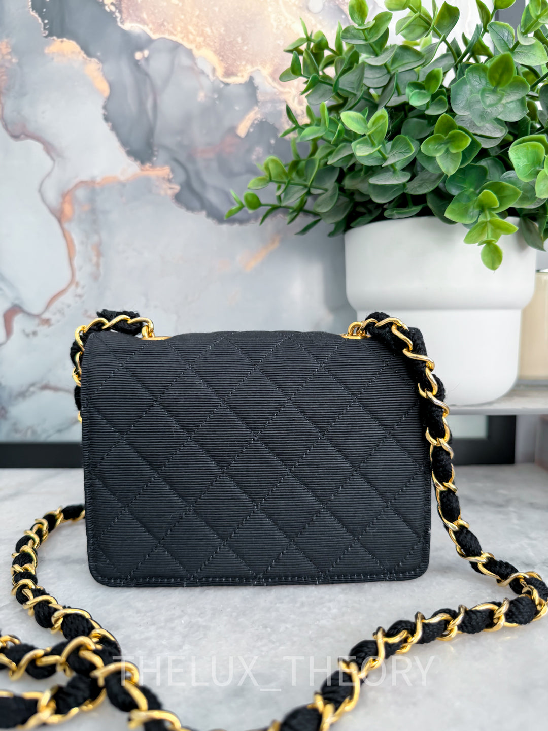 VINTAGE 1991 MICRO SQUARE JERSEY FLAP BAG 24K GOLD HARDWARE