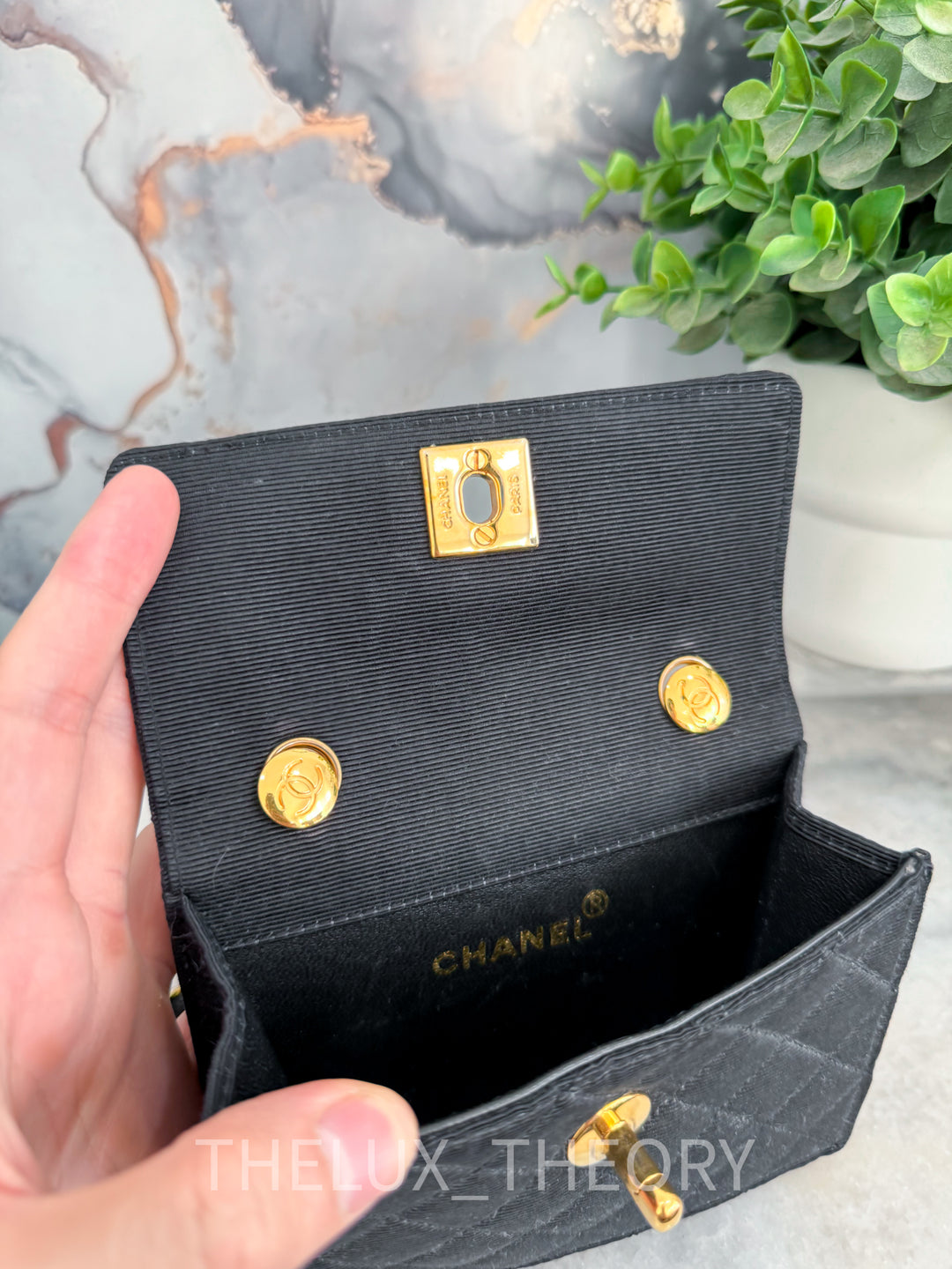 VINTAGE 1991 MICRO SQUARE JERSEY FLAP BAG 24K GOLD HARDWARE