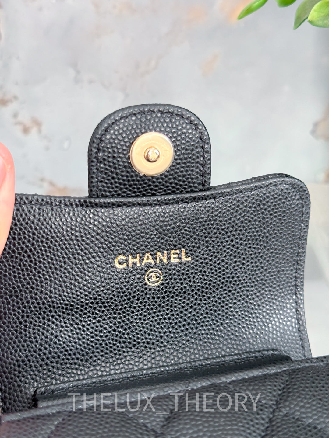 22C BLACK MICRO CLUTCH ON CHAIN CAVIAR LIGHT GOLD HARDWARE