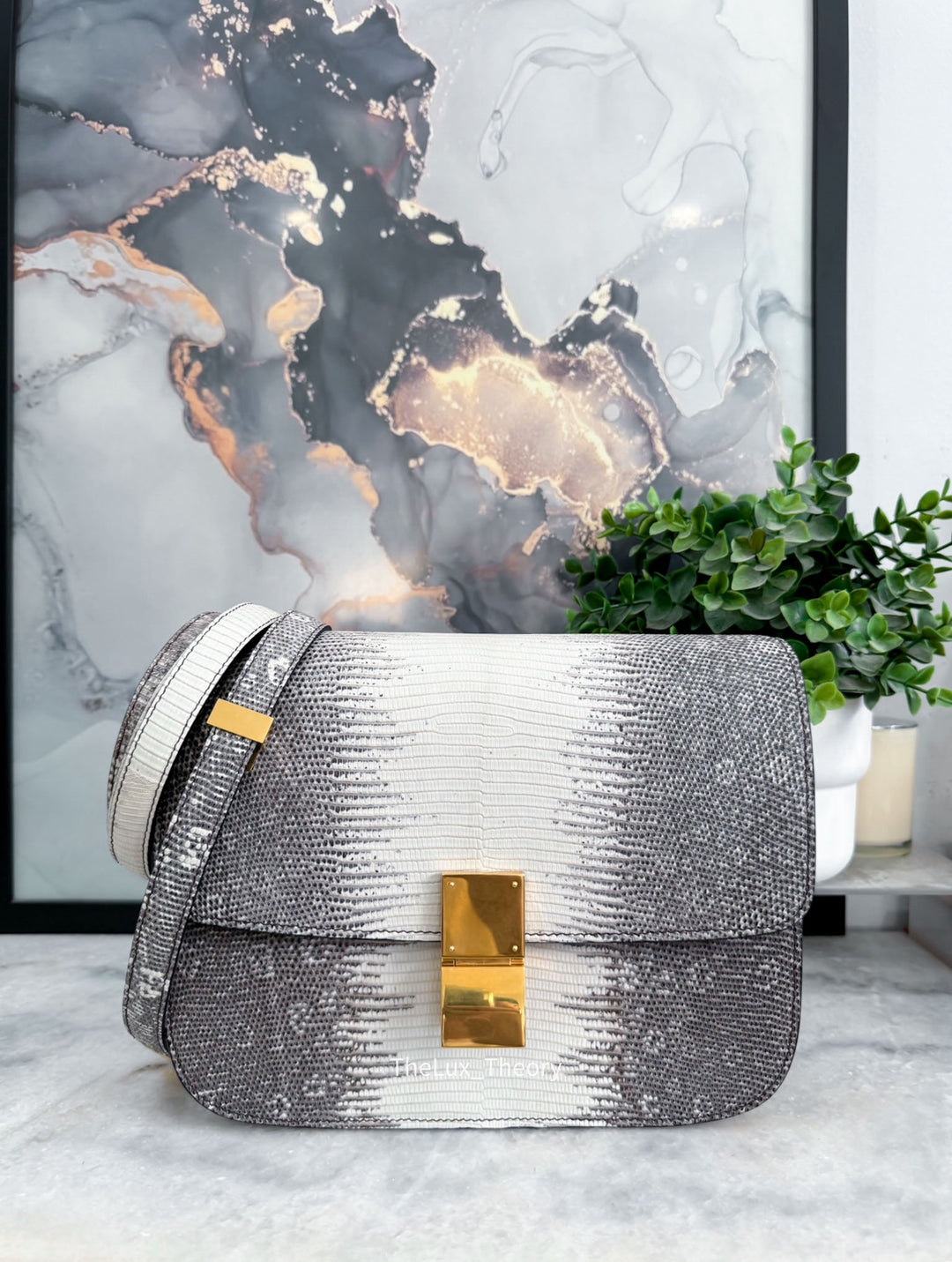 CELINE NATURAL LIZARD MEDIUM CLASSIC BOX FLAP BAG AGED GOLD HARDWARE 2023