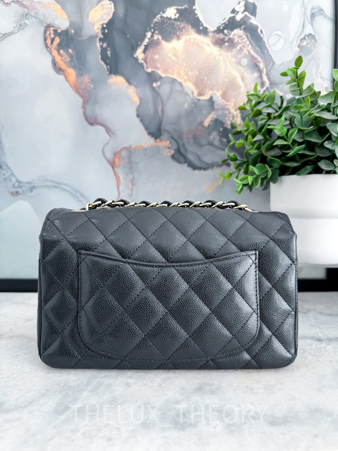 17C EDGE STITCHING BLACK MINI RECTANGULAR CAVIAR LIGHT GOLD HARDWARE