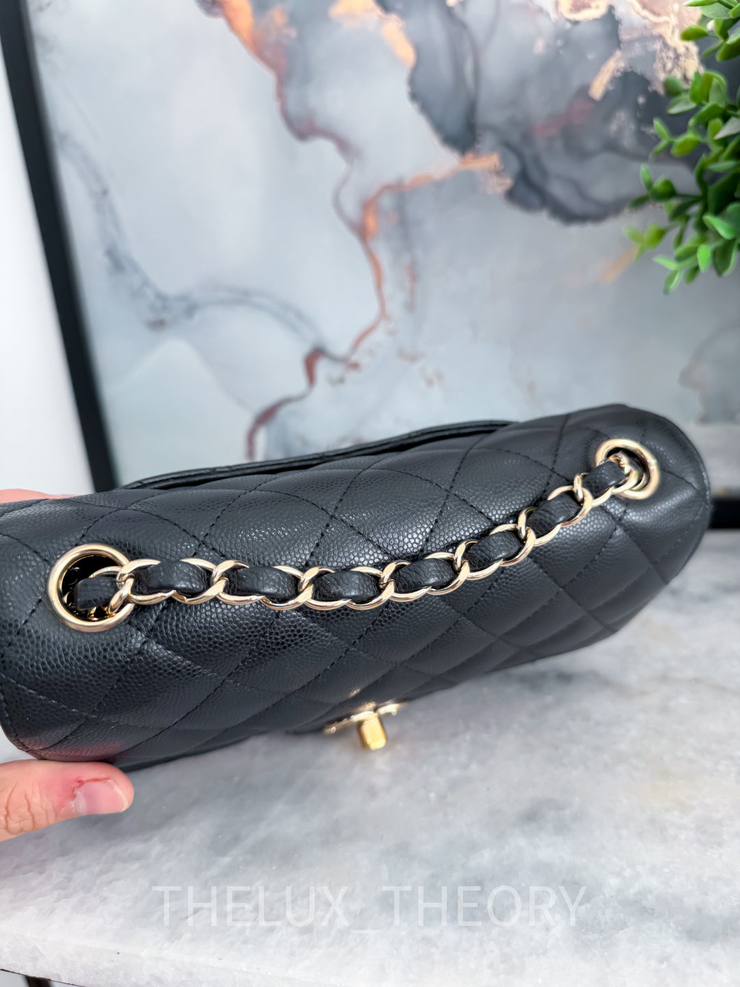 17C EDGE STITCHING BLACK MINI RECTANGULAR CAVIAR LIGHT GOLD HARDWARE