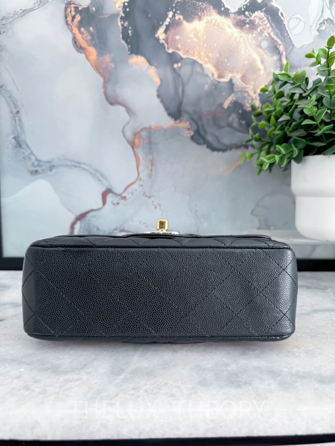 17C EDGE STITCHING BLACK MINI RECTANGULAR CAVIAR LIGHT GOLD HARDWARE