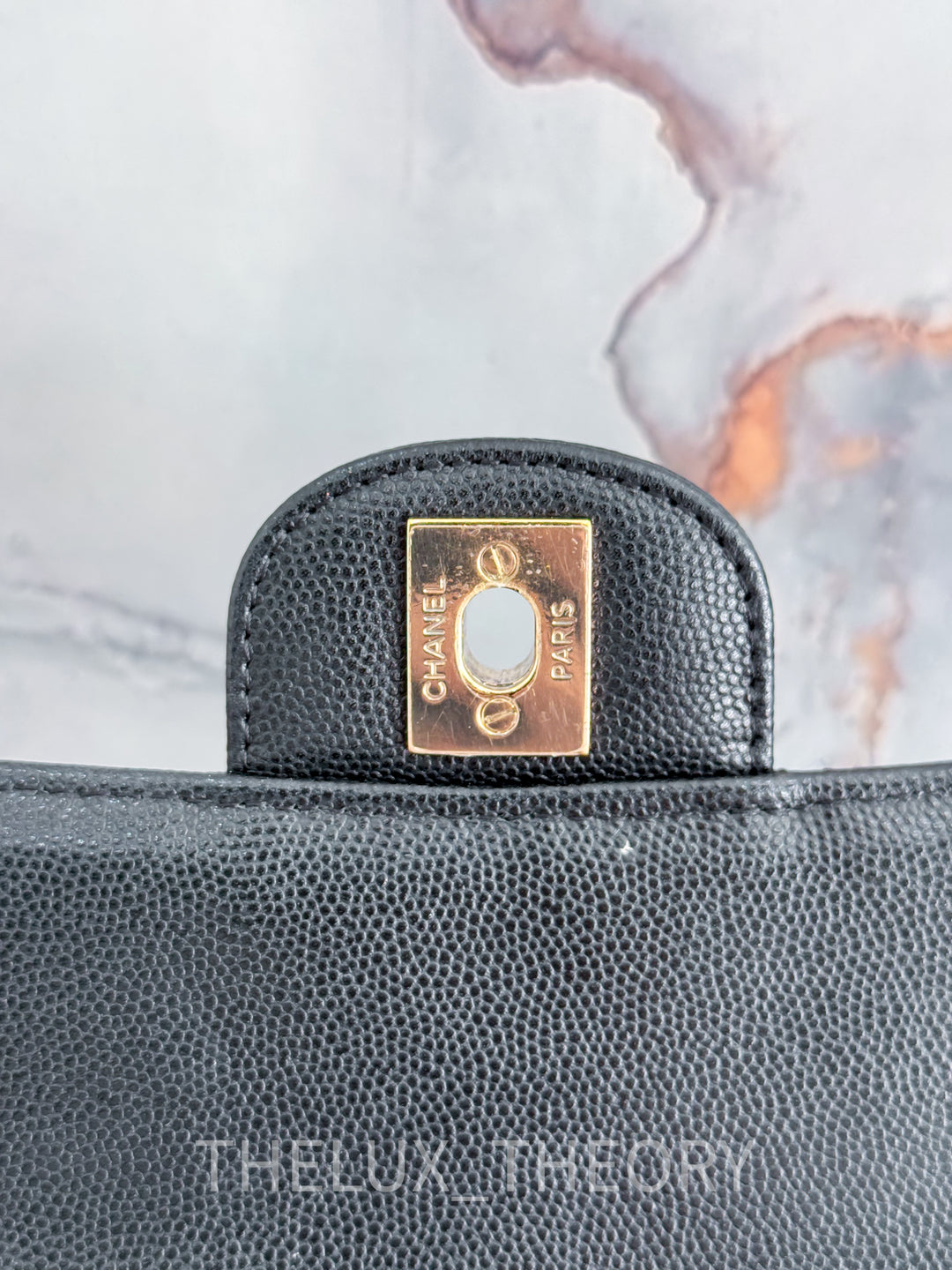 17C EDGE STITCHING BLACK MINI RECTANGULAR CAVIAR LIGHT GOLD HARDWARE
