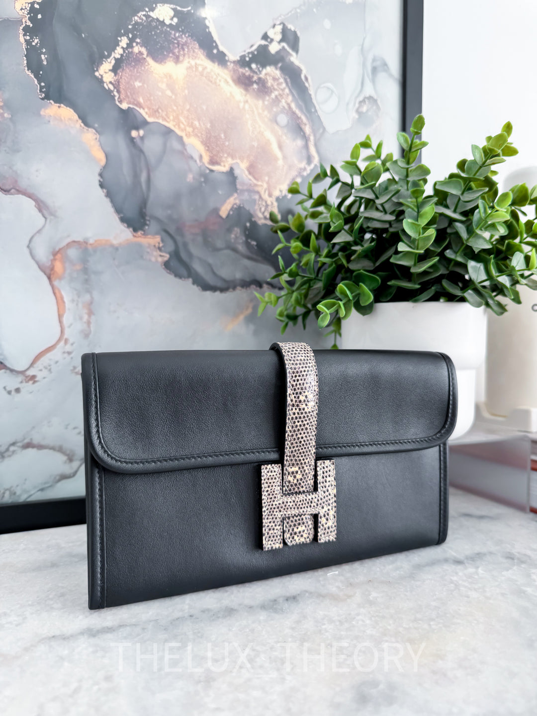 H JIGE DUO WALLET BLACK SWIFT LEATHER NATURAL LIZARD Y 2020