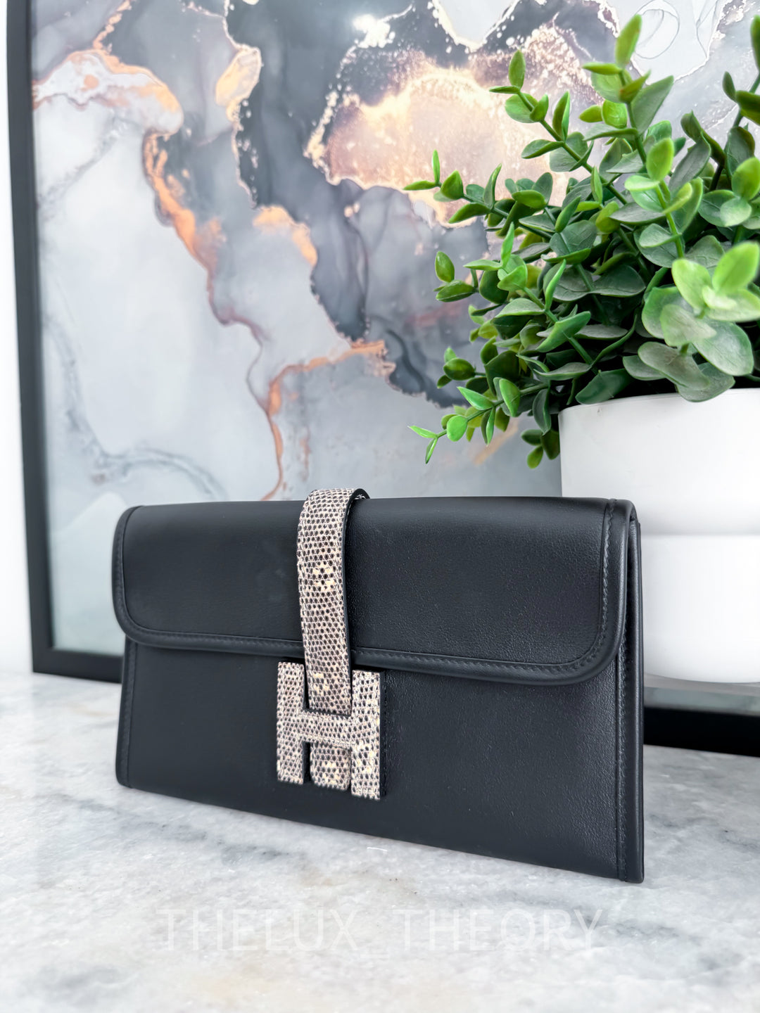H JIGE DUO WALLET BLACK SWIFT LEATHER NATURAL LIZARD Y 2020
