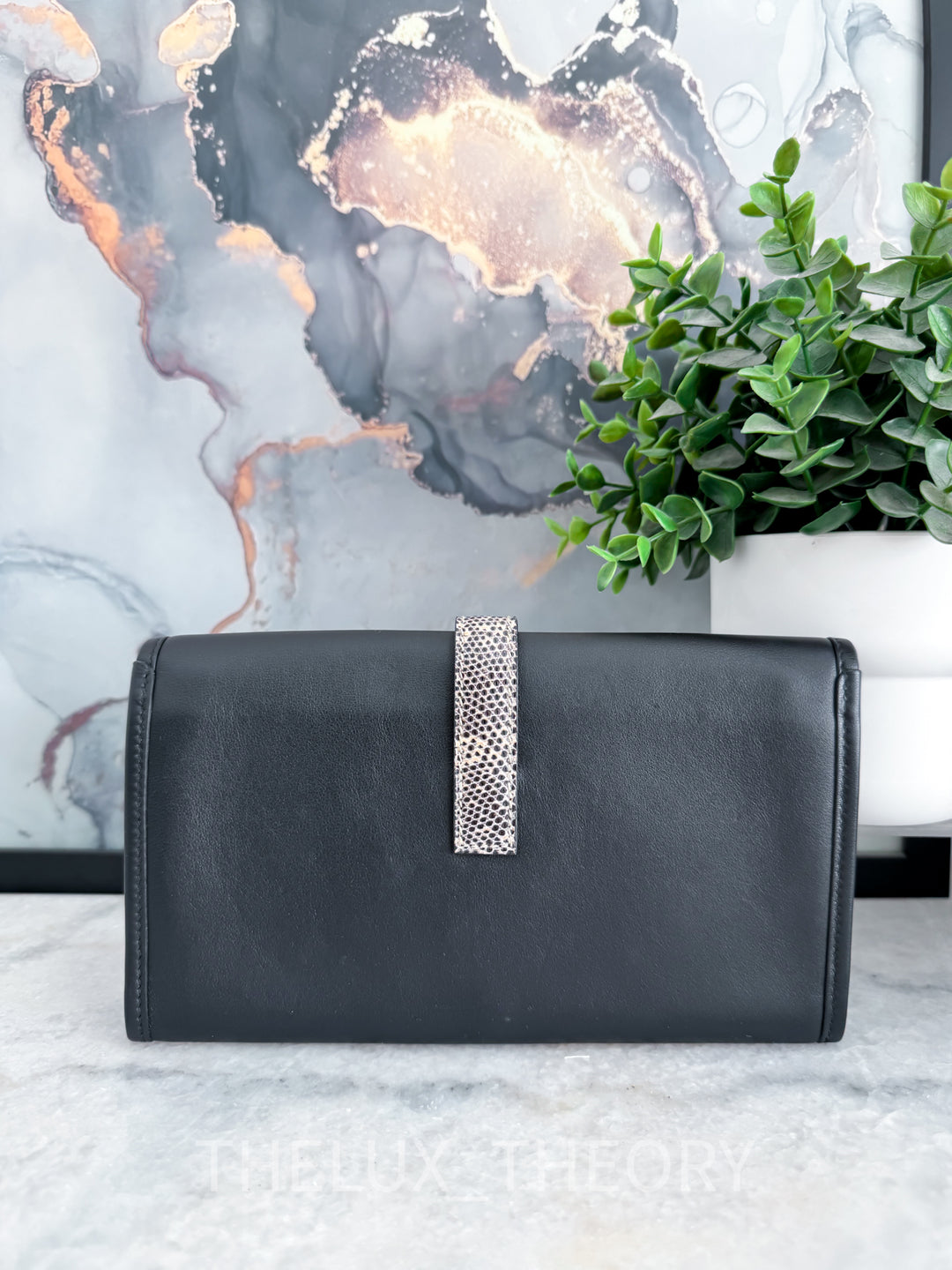H JIGE DUO WALLET BLACK SWIFT LEATHER NATURAL LIZARD Y 2020