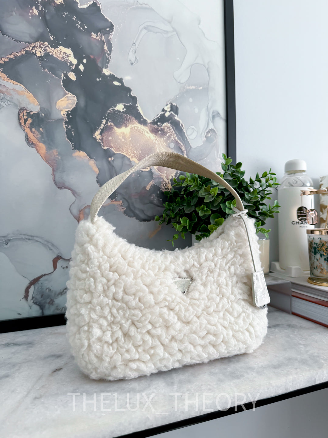 PRADA RE-EDITION 2000 SHEARLING SHOULDER BAG WHITE 2021