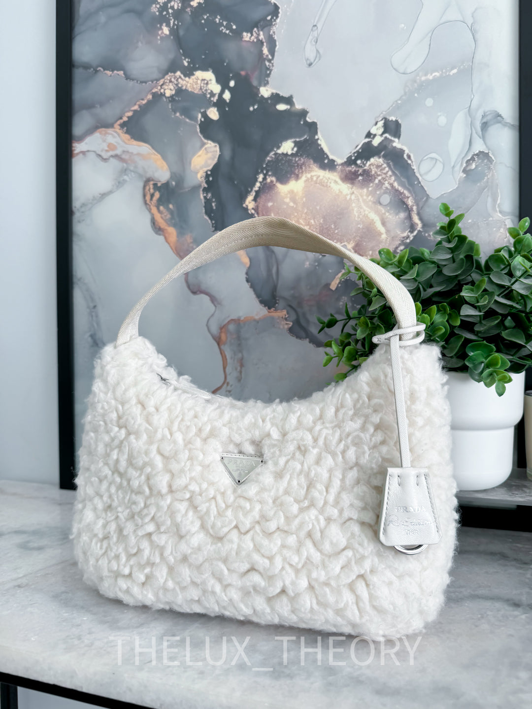 PRADA RE-EDITION 2000 SHEARLING SHOULDER BAG WHITE 2021