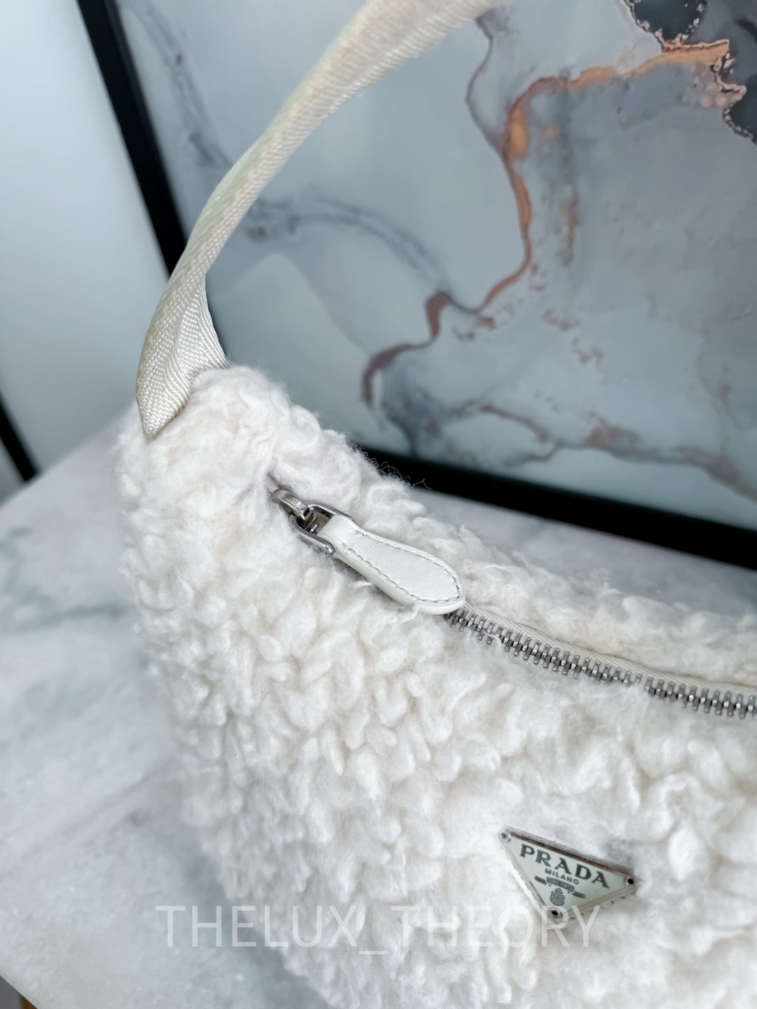 PRADA RE-EDITION 2000 SHEARLING SHOULDER BAG WHITE 2021