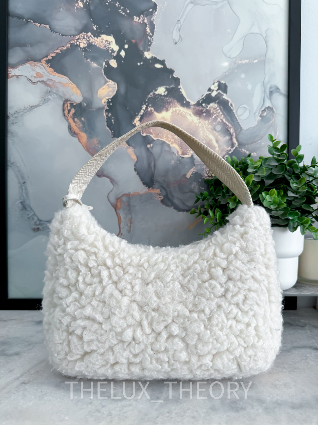 PRADA RE-EDITION 2000 SHEARLING SHOULDER BAG WHITE 2021