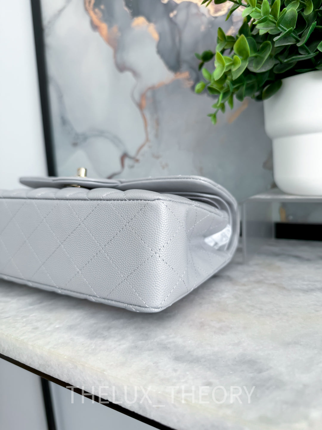 21A DOVE GREY SMALL CLASSIC DOUBLE FLAP CAVIAR LIGHT GOLD HARDWARE