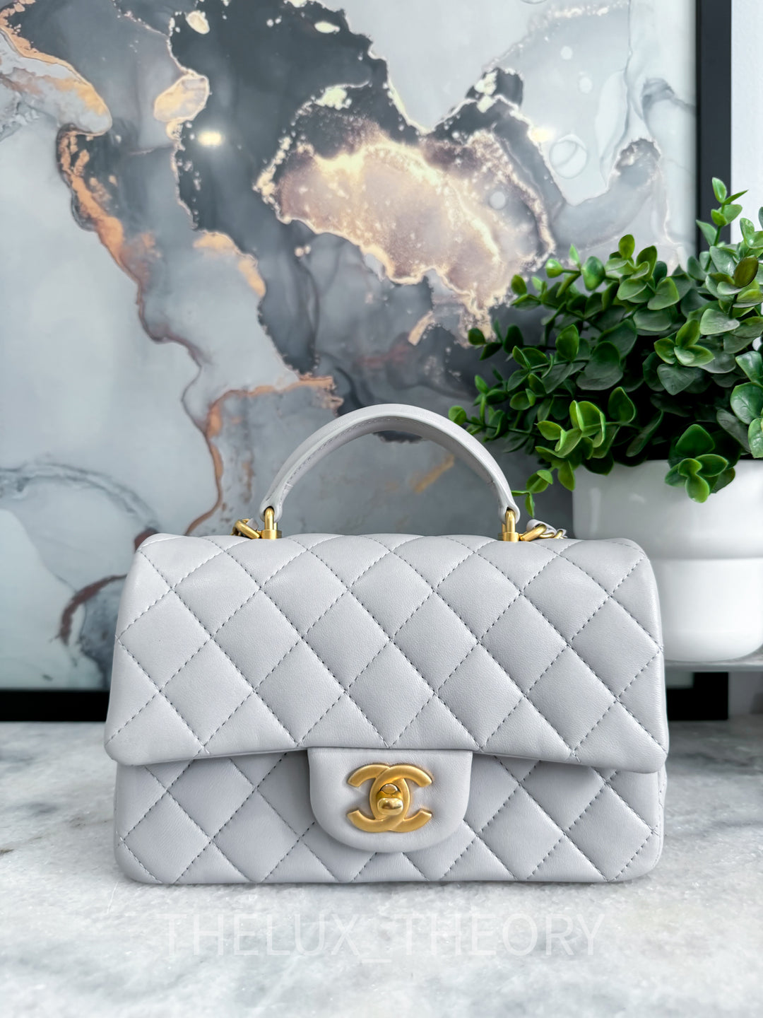 21A DOVE GREY TOP HANDLE MINI AGED GOLD HARDWARE